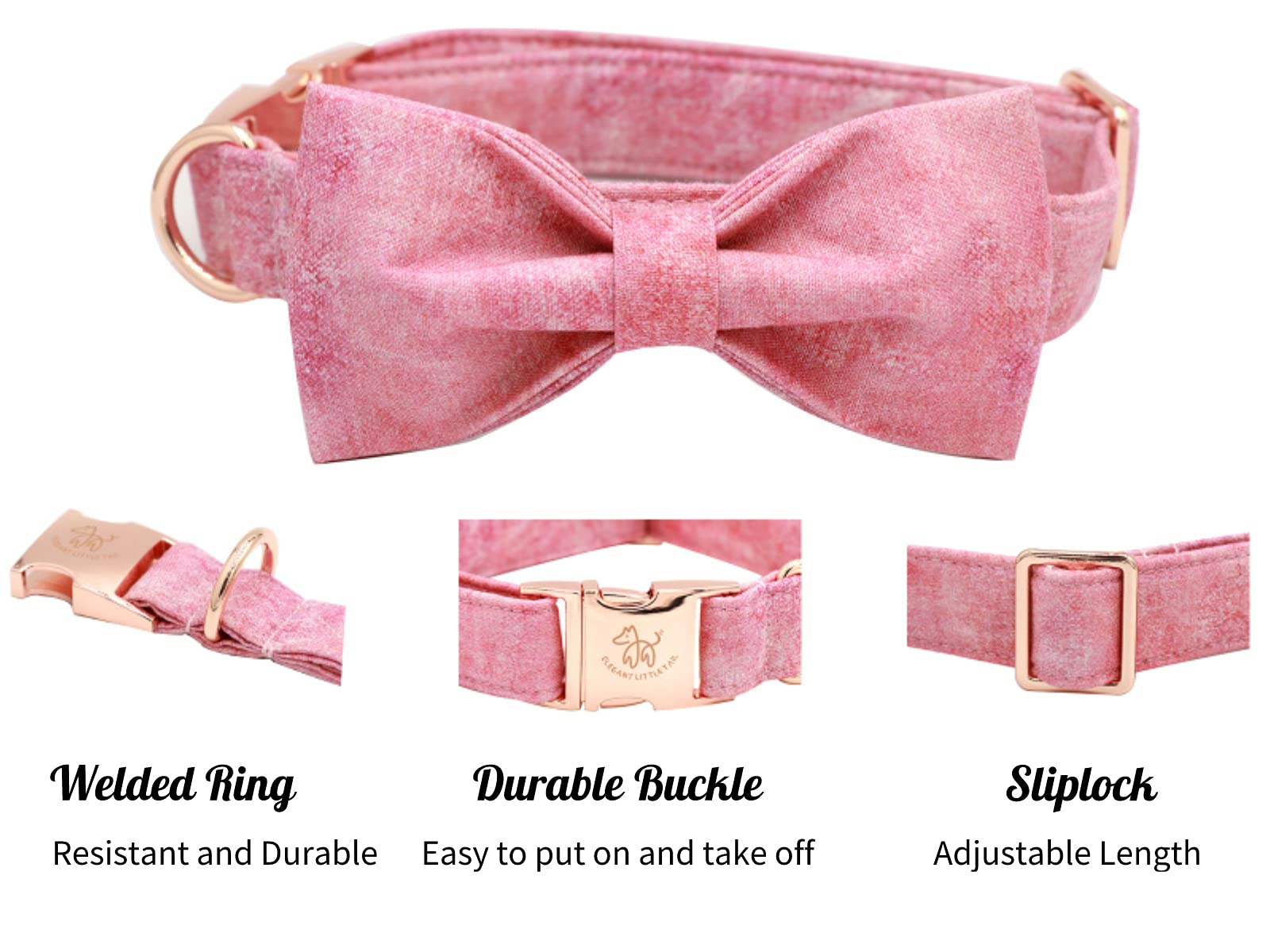 Elegant Little Tail Pink Colorful Dog Collar, Comfortable Dog Collar With Bow Adjustable Soft Bow Tie Dog Collars For Medium Dogs