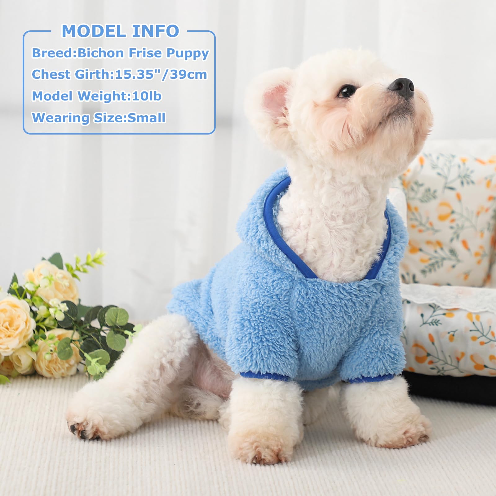 Fleece Dog Sweater Hoodie Sweatshirts Warm Fuzzy Velvet Sweaters Winter Clothes For Small Dogs Girl Boy Pet Coats Cat Apparel(Bl
