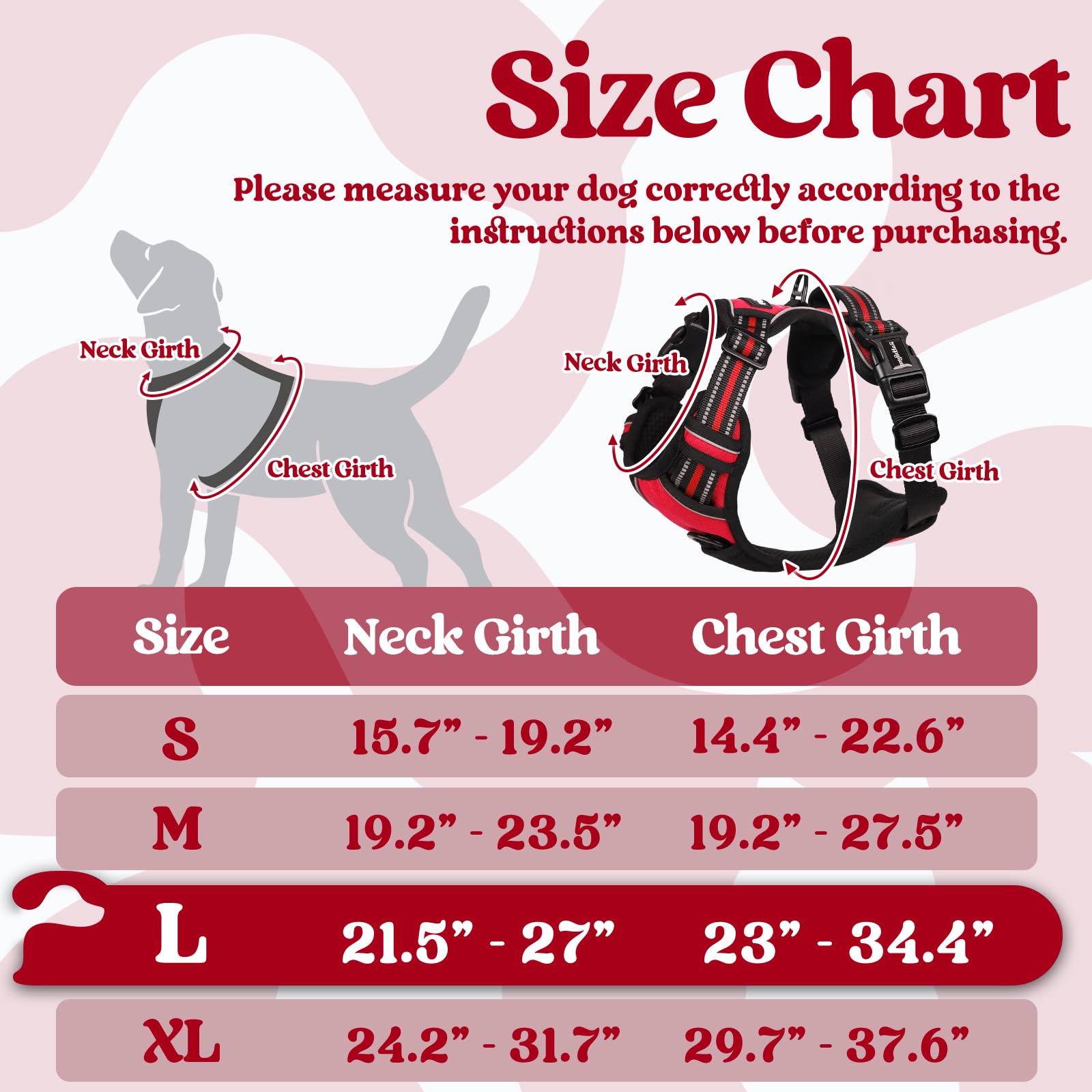 Rabbitgoo Dog Harness For Large, No Pull Pet Harness With 3 Buckles, Adjustable Soft Padded Pooch Vest With Instant Control Handle, Easy Walking Reflective Pet Vest For Large Dogs, Red, L