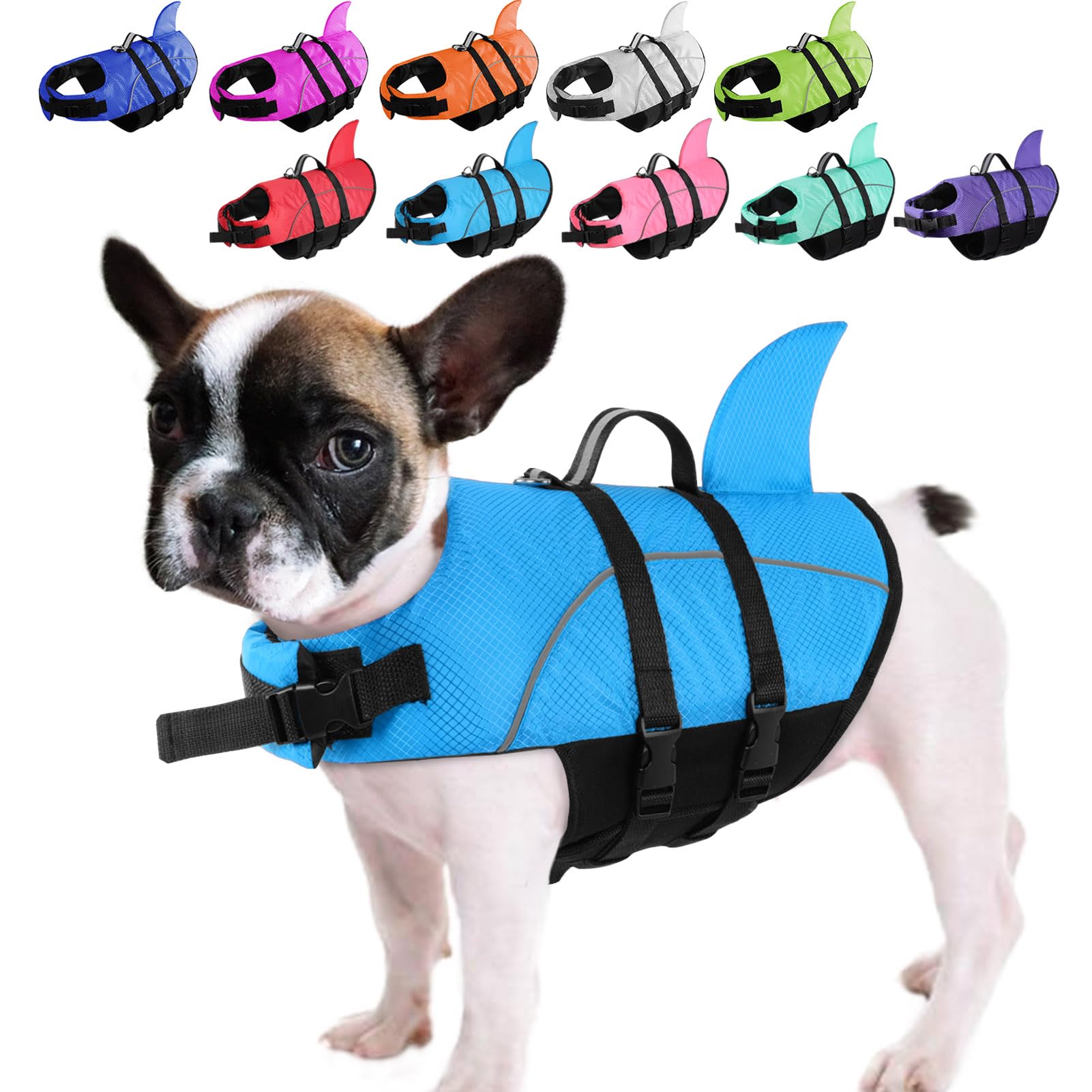Queenmore Small Dog Life Jacket,Shark Dog Life Vest for Swimming,Puppy Light Life Preserver for Boating Kayaking Canoeing,Pet Li
