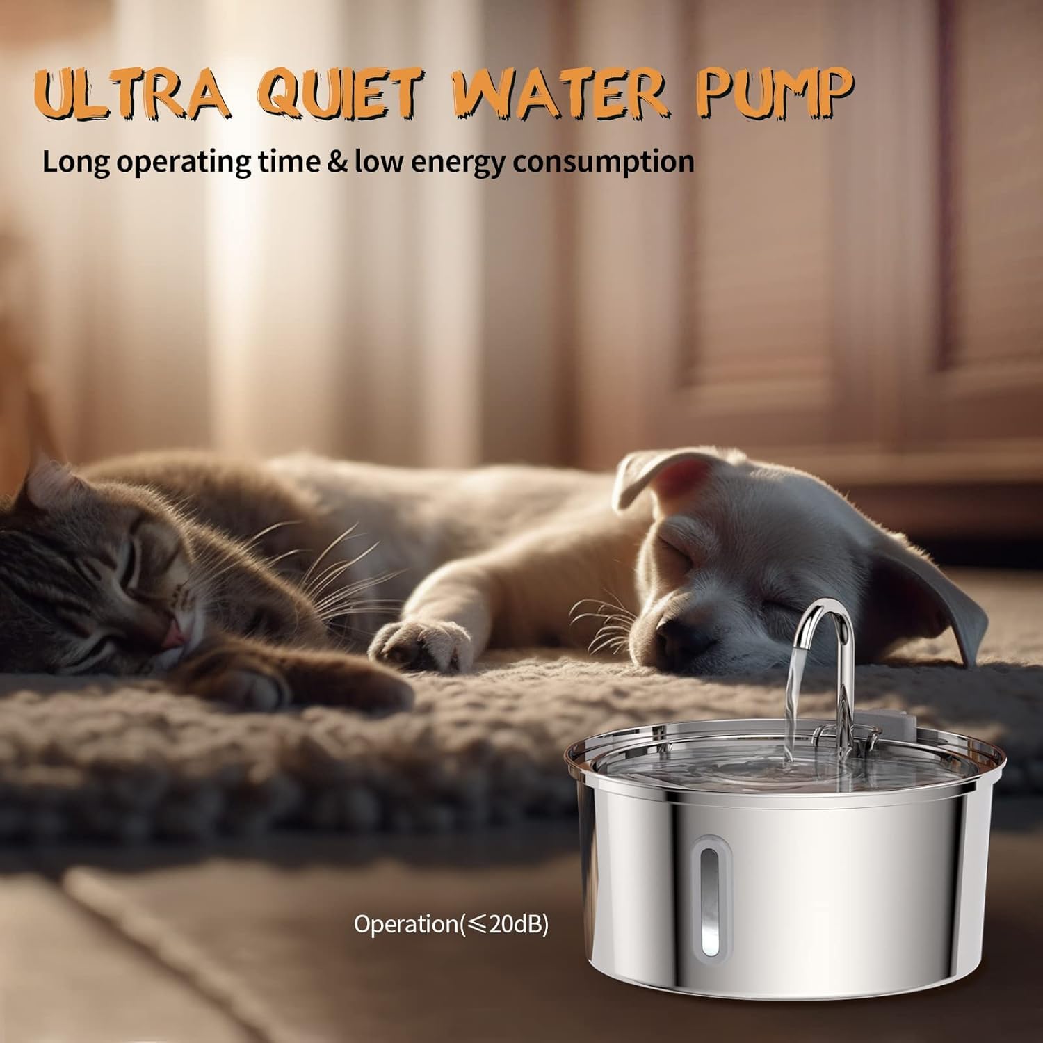 Tomxcute Cat Water Fountain,Stainless Steel Cat Fountain 3.2L/108Oz Automatic Pet Fountain With Water Levels Window,Ultra-Quiet