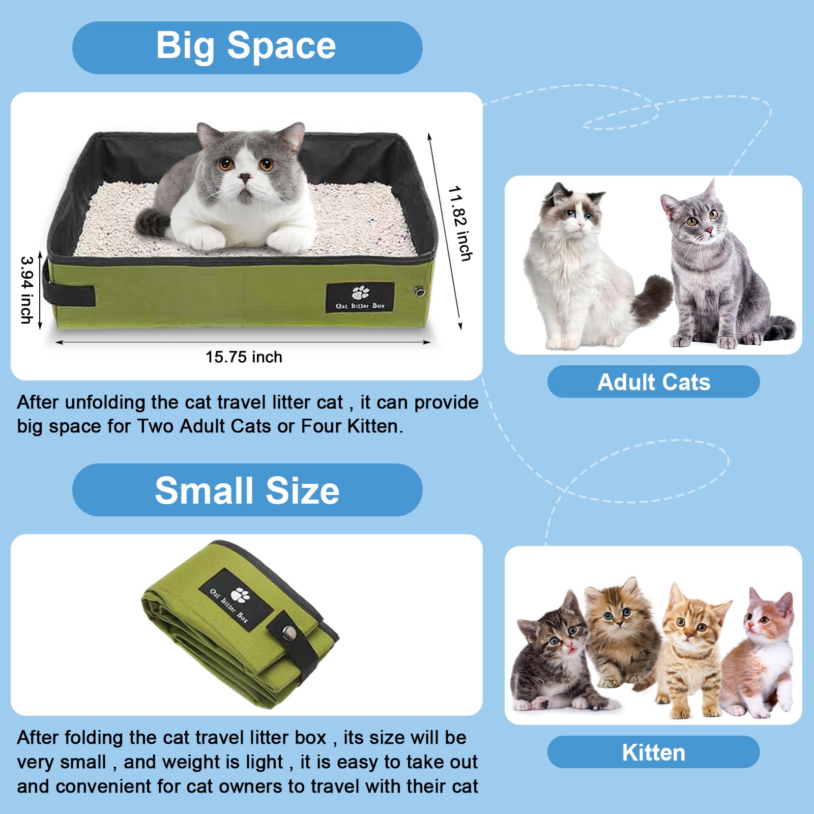 Portable Litter Box For Cats, Folding Cat Travel Litter Box Waterproof, 15.75 * 11.82 * 3.94 Inches, Traveling & Camping Cat Sup