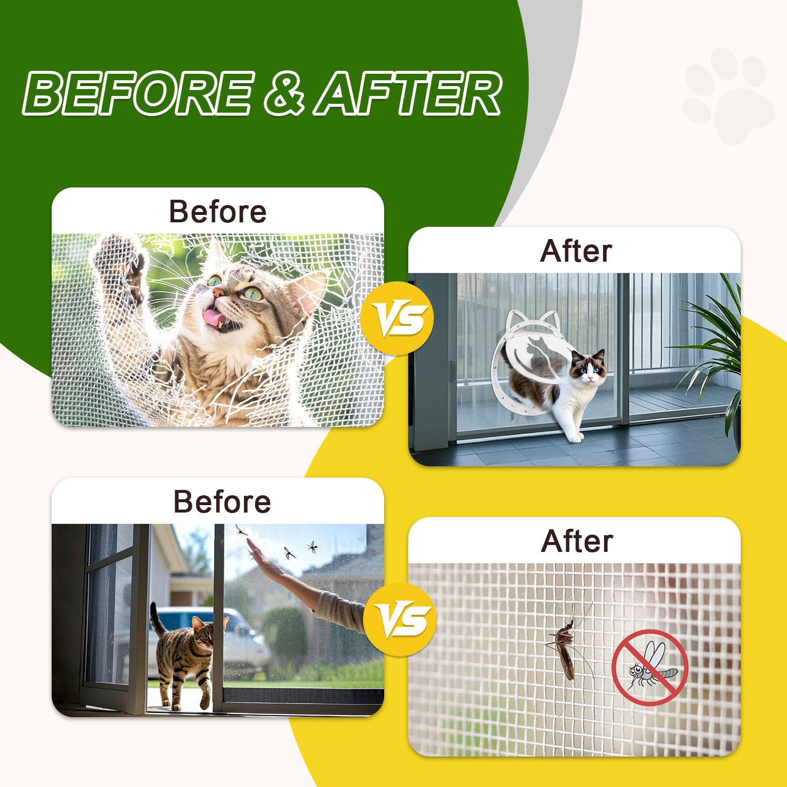 ALUMANI Cat Door for Screen Door, Cat Screen Door with Lockable Magnetic Flap, Anti-Mosquito Cat Door for Screen Window, White