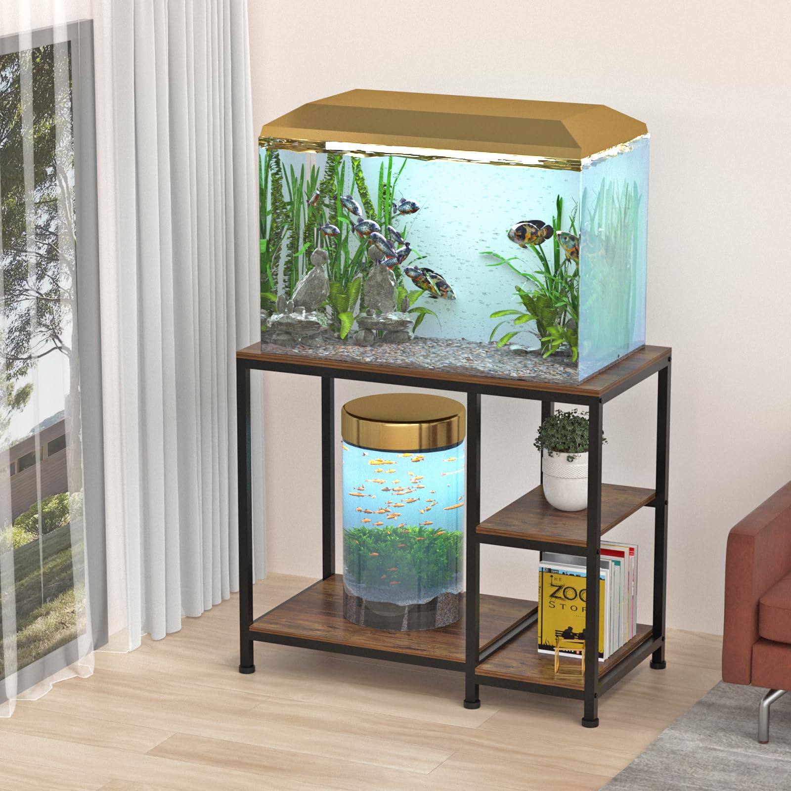 VANVERB Fish Tank Stand for 40 Gallon, Wood Aquarium Stand with Shelves for Fish Tank Accessories Storage, 660LBS Capacity