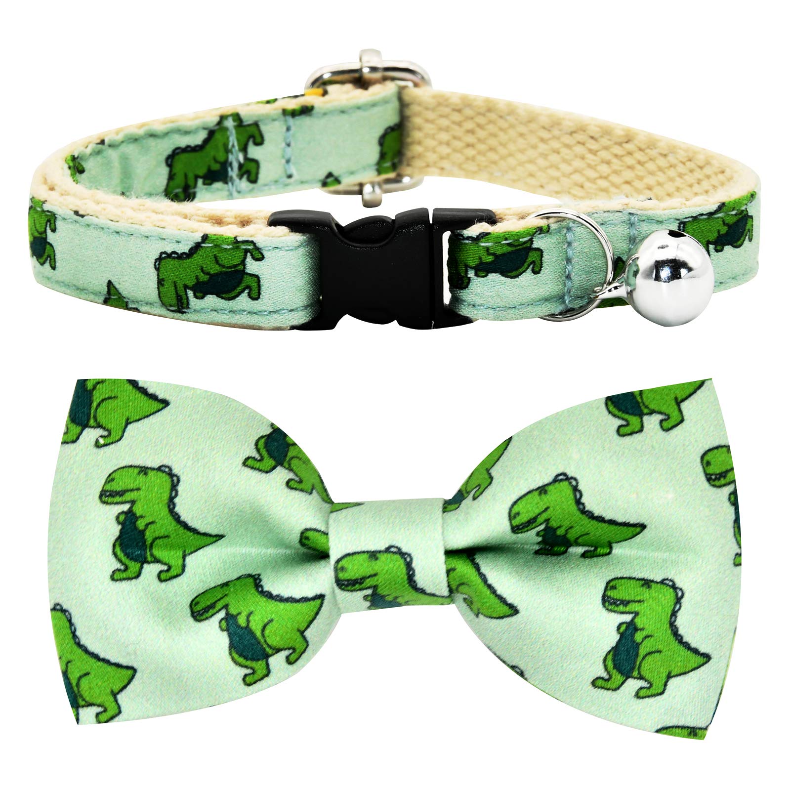 Dinosaur Cat Breakaway Collar Bow Tie With Bell, Safety Buckle Collar Bowtie For Cats