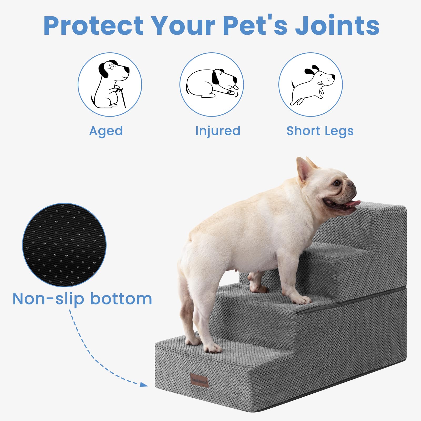 Aodisman Dog Stairs for Bed 18.5 H, 4-Step Dog Steps for Small Dogs and Cats, Indoor Non-Slip Balanced Pet Stairs are Suitable f