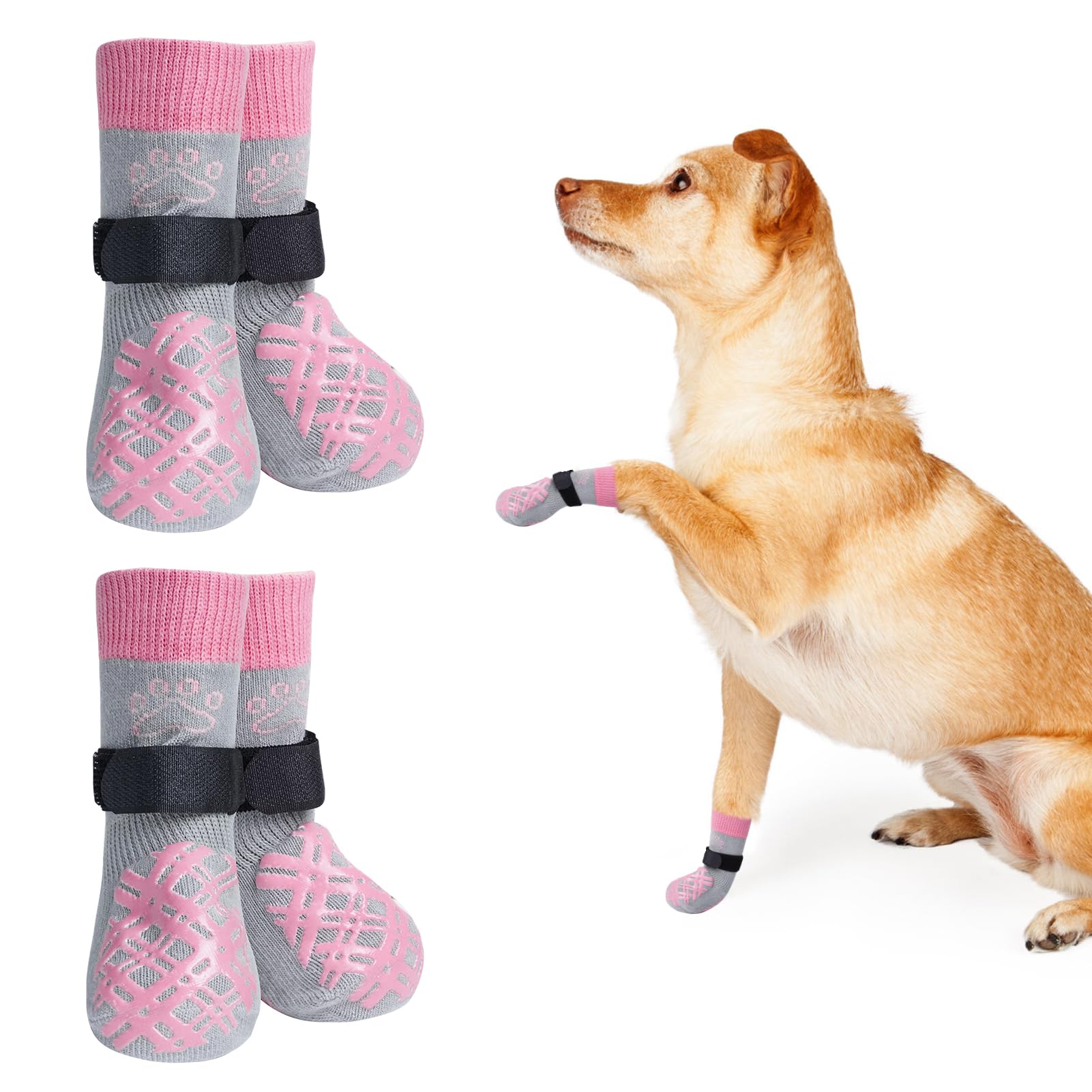 Beautyzoo Dog Socks & Boots - Prevent Licking Paws & Protect Feet On Hot Pavement & Hardwood Floors - Non-Slip, Traction Control