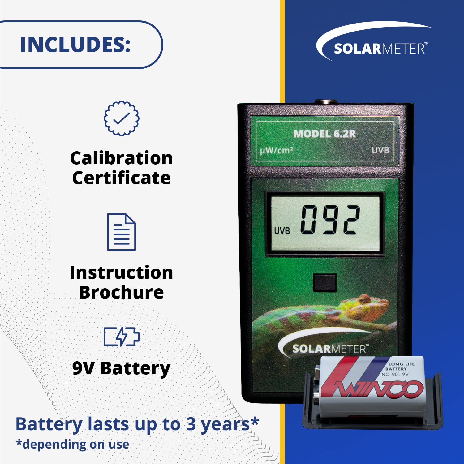 Solarmeter Model 6.2R Reptile Uvb Lamp Meter, Handheld Digital Uvb Radiometer And Light Bulb Tester For Terrarium & Outdoor Activities, 0-1999 ?w/Cm2 Uvb, Made In Usa