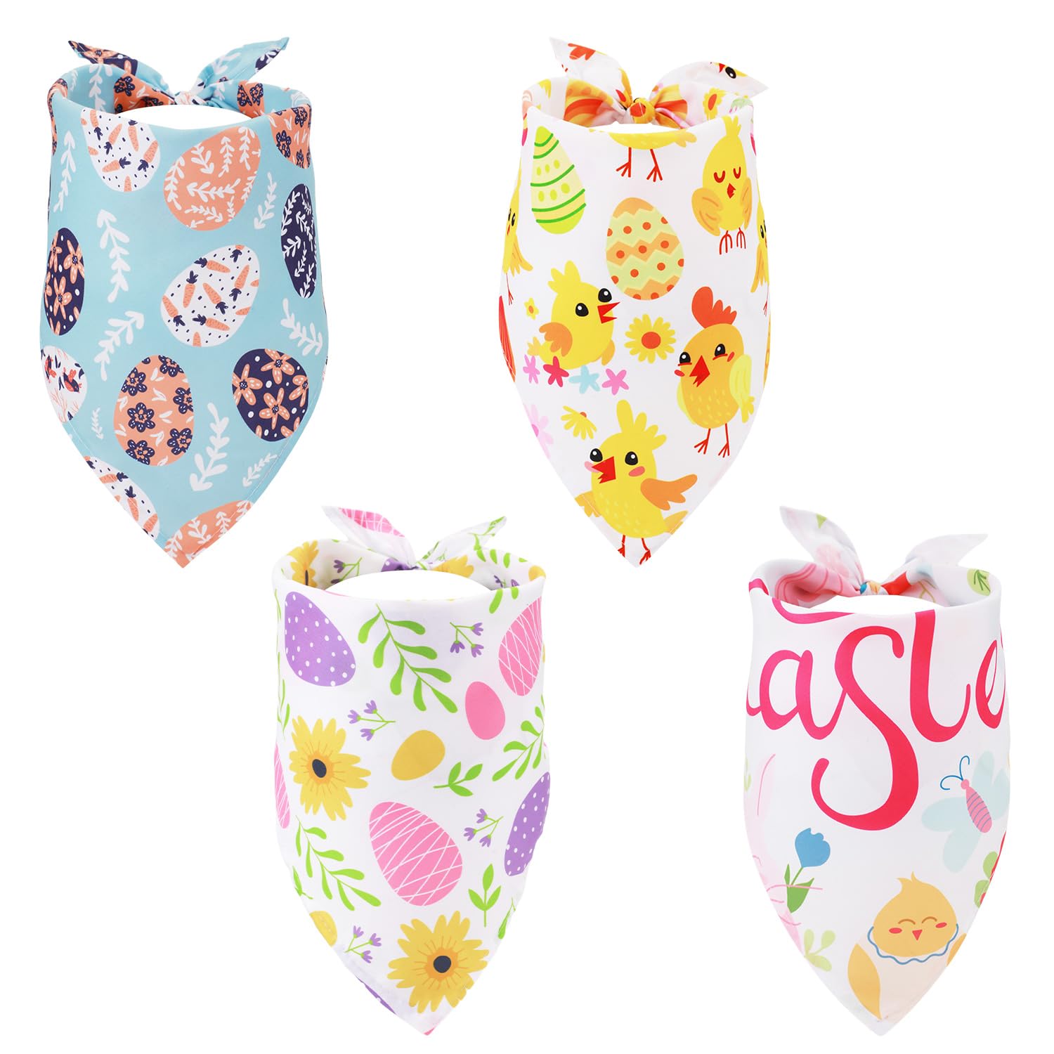Peutier 4Pcs Easter Dog Bandana, Rabbit Easter Egg Pattern Easter Dog Scarf Triangle Bibs Pet Kerchief Bandana For Dogs Cats Hol