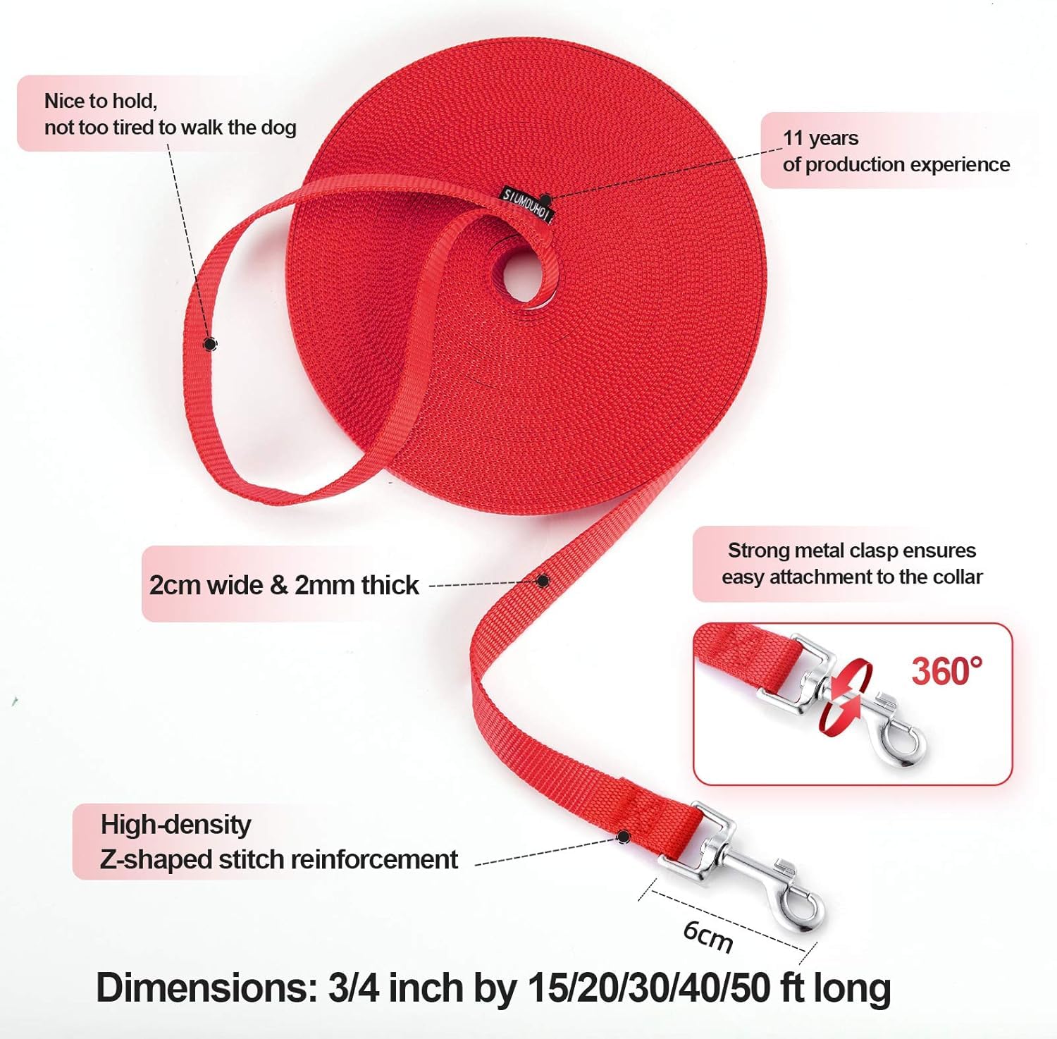 Siumouhoi Dog/Puppy Obedience Recall Training Agility Lead -15ft 20ft 30ft 40ft 50ft Training Leash - Great for Play, Camping, o
