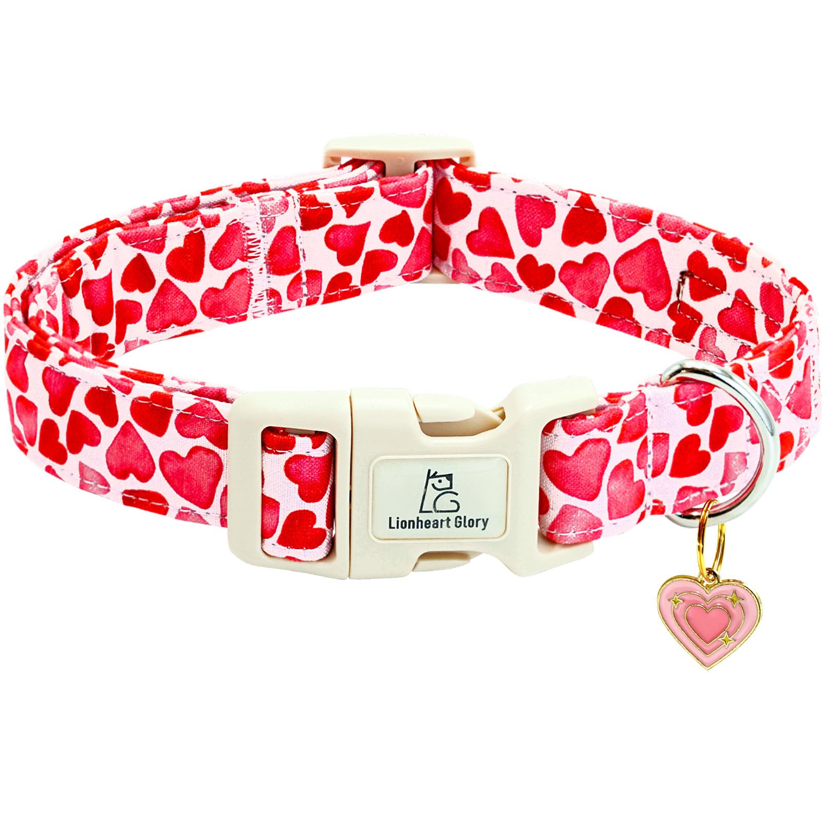 Lionheart Glory Valentine Collar, Red Hearts Dog Collar For Large Cute Dog Collars Spring Female Pet Gift Adjustable Heavy-Duty 