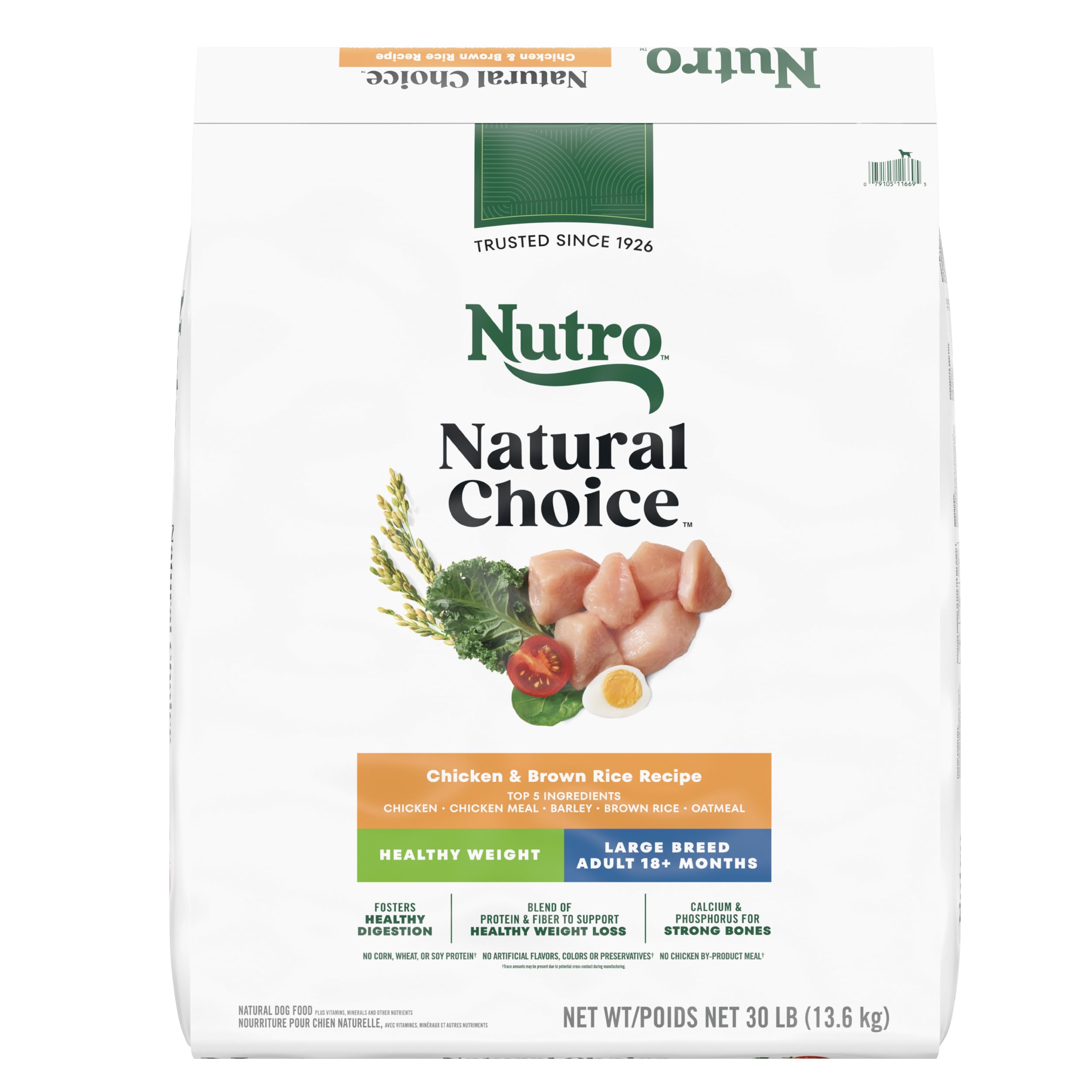 Nutro Natural Choice Adult Large Breed Healthy Weight Dry Dog Food, Chicken and Brown Rice Recipe, 30 lbs.