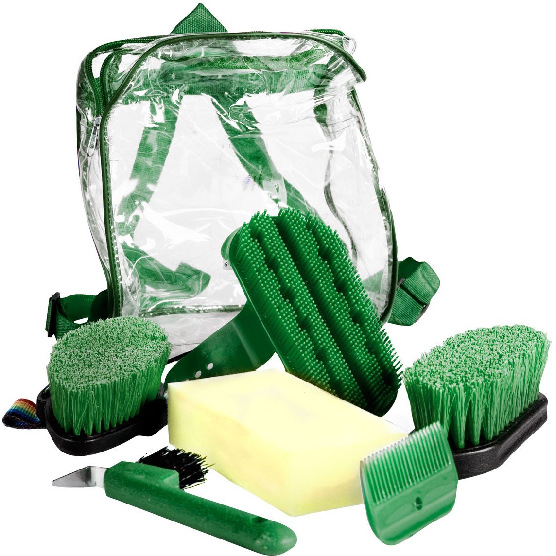 Horze Backpack Easy-Carry Horse Grooming Set With Six Soft Grip Grooming Tools - Dark Green - One Size