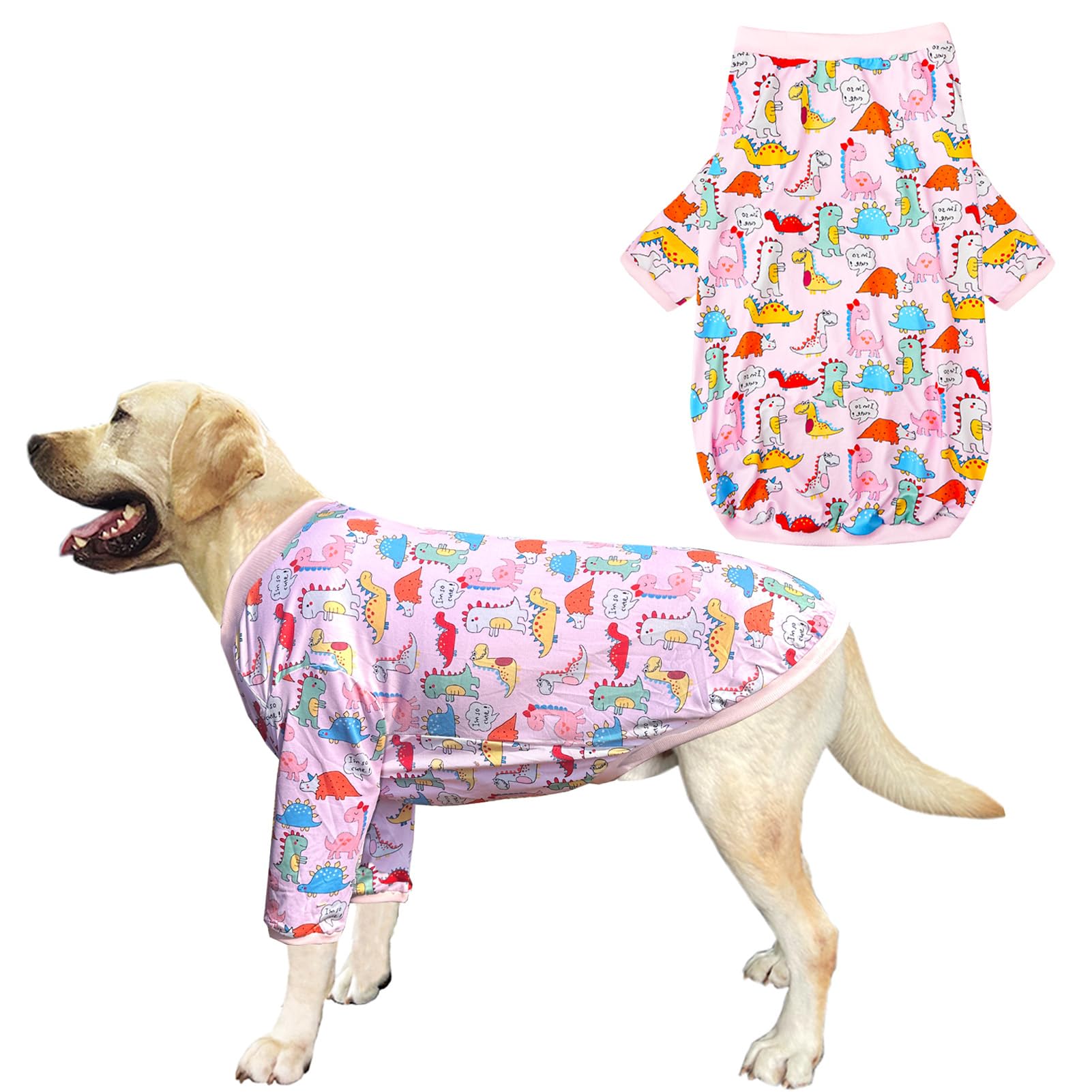 PriPre Dinosaur Dog T Shirts Cute Dinosaur Pattern Printed Apparel Shirt for Large Dogs Softable Stretchy Pet Clothes (3XL, Pink