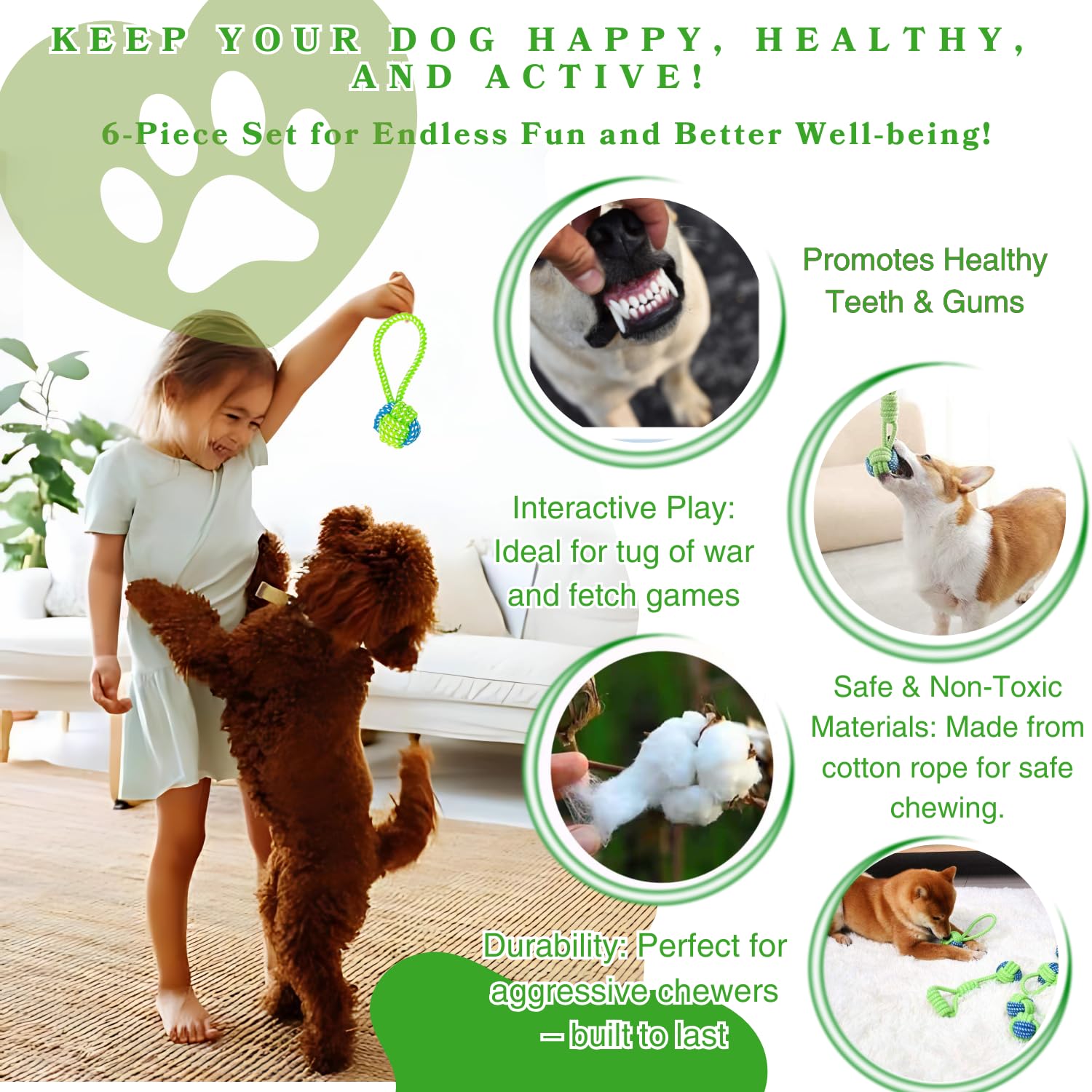 6 Pack Rope Toys For Dogs, Dental Cleaning, Teething Relief For Puppies, Boredom Reduction,Cotton Dog Teething Toys For Instinct