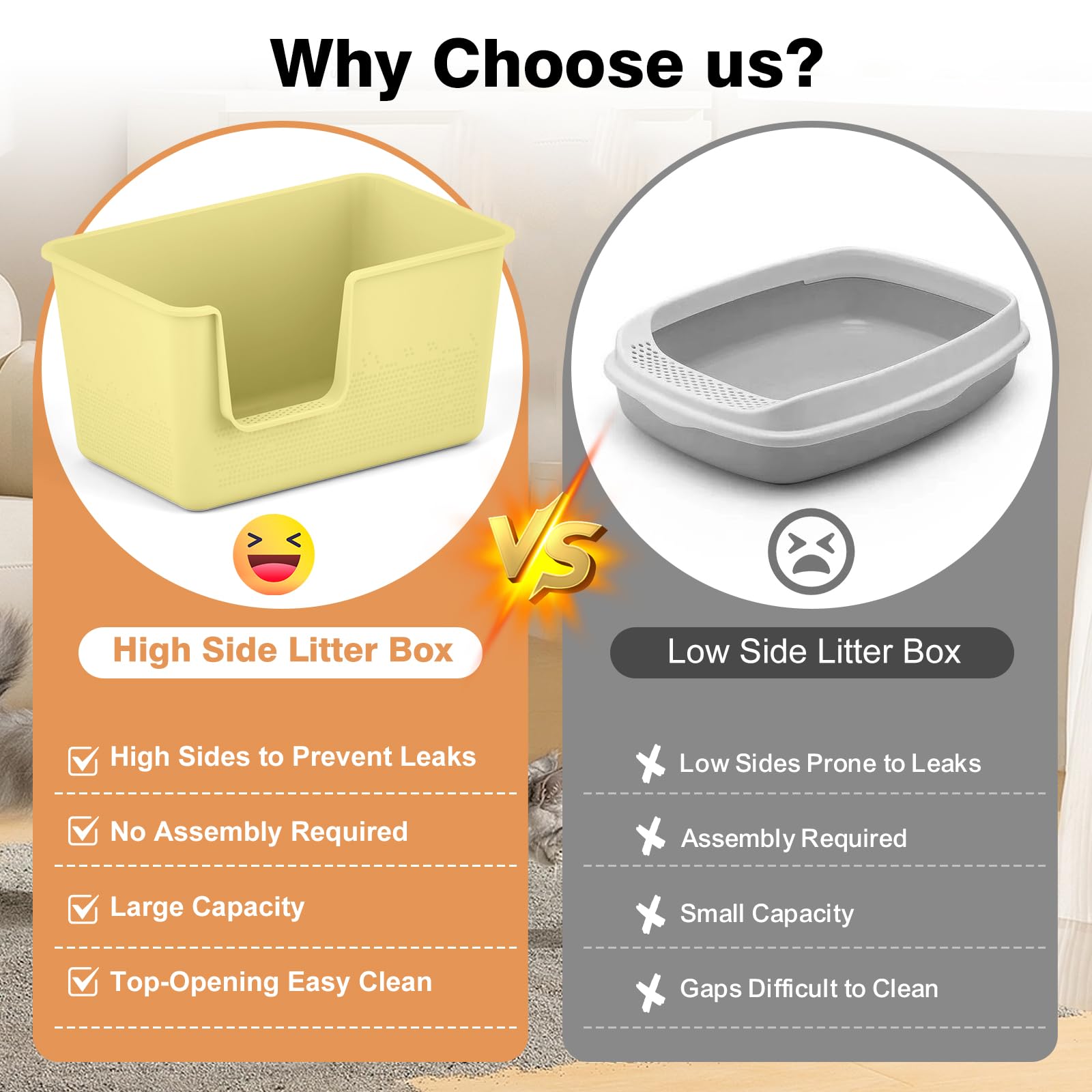 High Sided Extra Large Cat Litter Box - 24.8'' L X 11.4'' W X 13.0'' H, Xl Jumbo Kitty Litter Box For Big Cats, Tool-Free Assemb