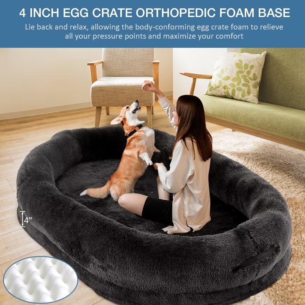 Fieiyob Human Dog Bed, 71X51X12 Human Dog Bed For Adult, Orthopedic Dog Bed Soft Cozy Flufy Human Sized Dog Bed Xxxl For D