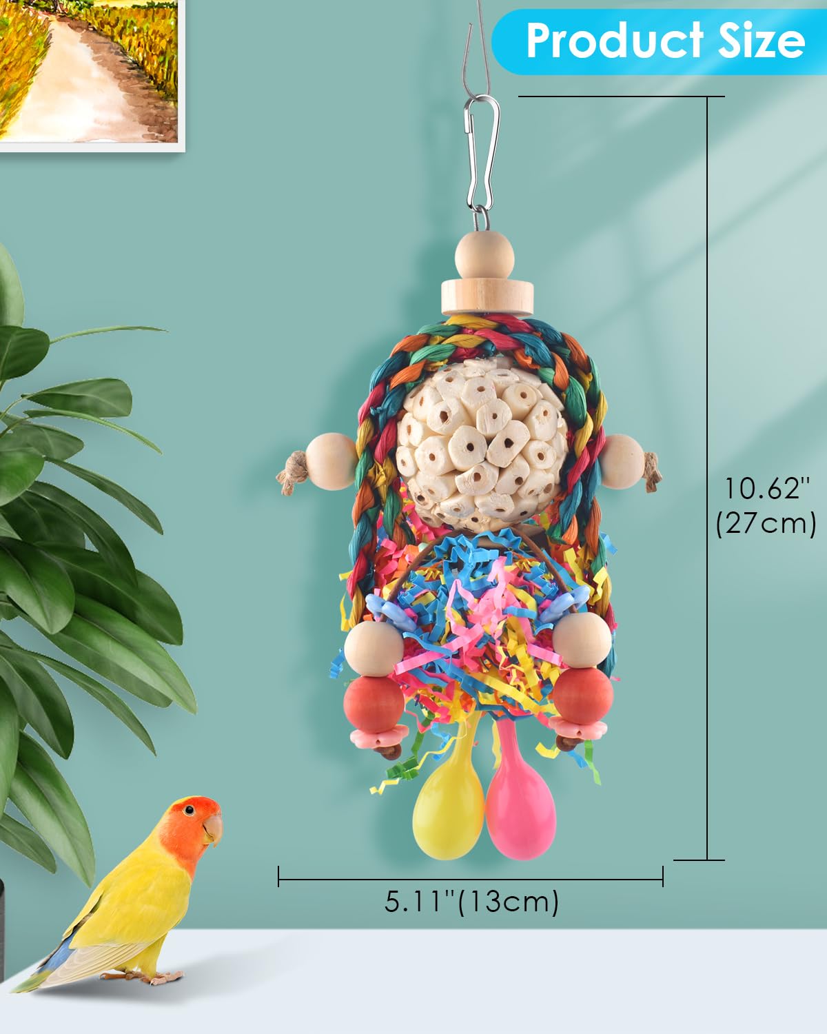 Bissap Conure Toys, 2Pcs Bird Parrot Foraging Shredder Hanging Toys Sola Balls With Sand Hammer For Small Parrots Parakeets Conu