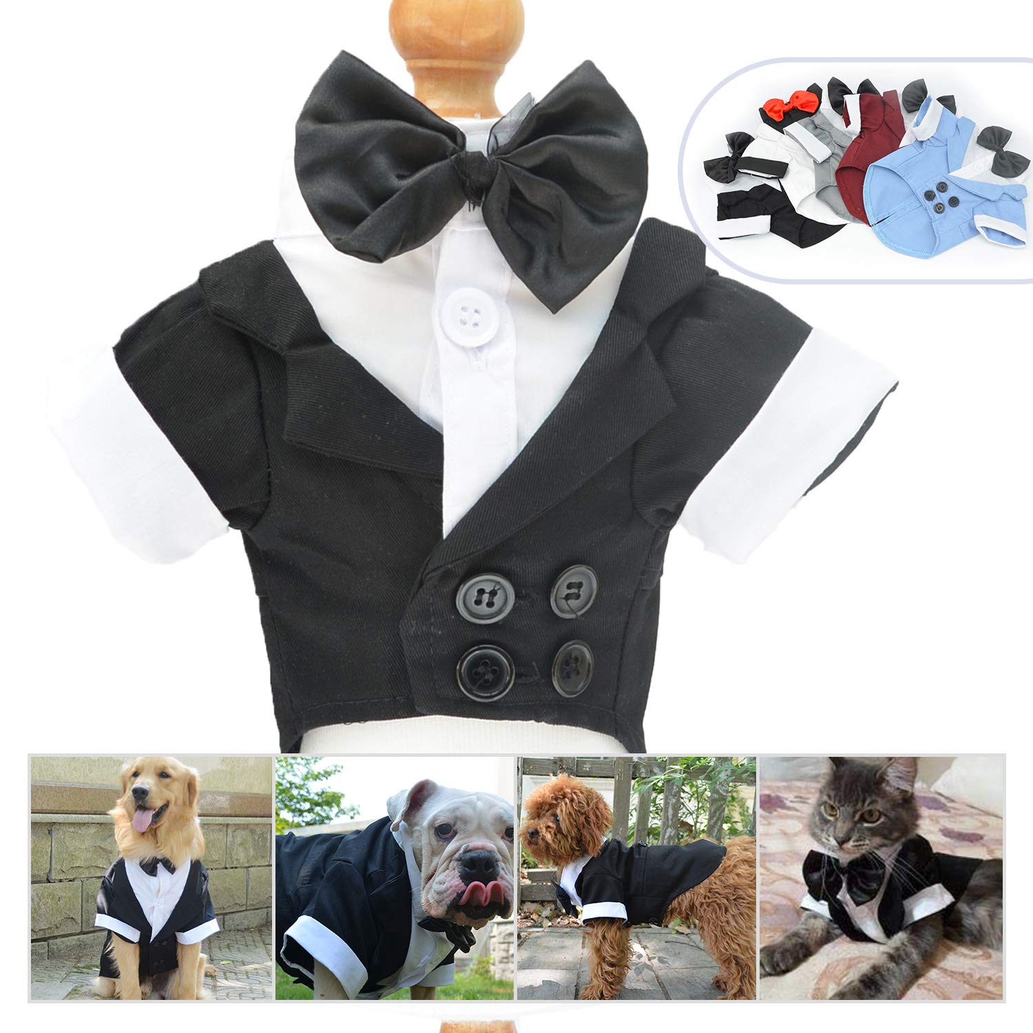 Lovelonglong Pet Costume Dog Suit Formal Tuxedo With Black Bow Tie For Small Dogs Cat Clothes Chihuahua Clothing Black Xs