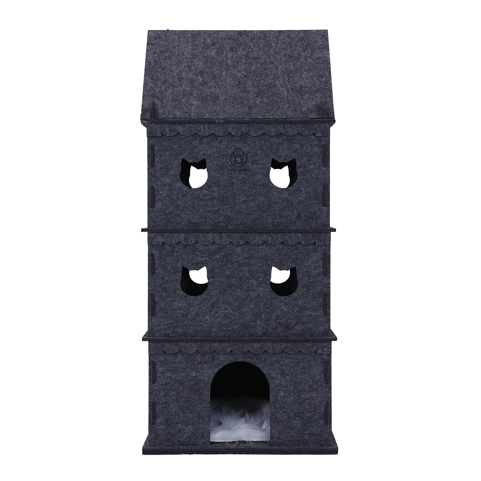 4-Storey Cat House For Indoor Cat Condos,Pet Cat Bed Hideaway Strong Castle For Multiple & Large Cats (4-Storey, 21.8''  21.8''