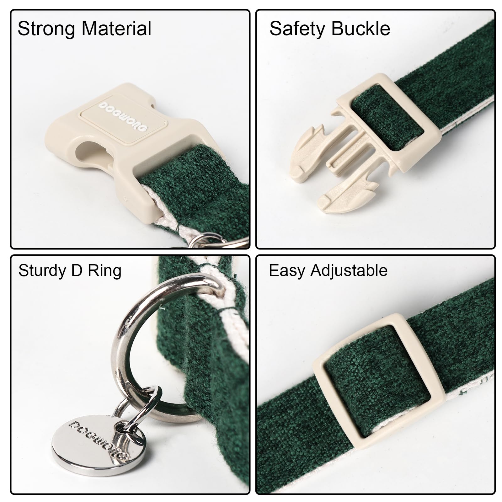 Dogwong Cotton Hemp Dog Collar, Heavy-Duty Christmas Green Dog Collar Adjustable Soft Natural Fabric Pet Dog Collar Cute Holiday