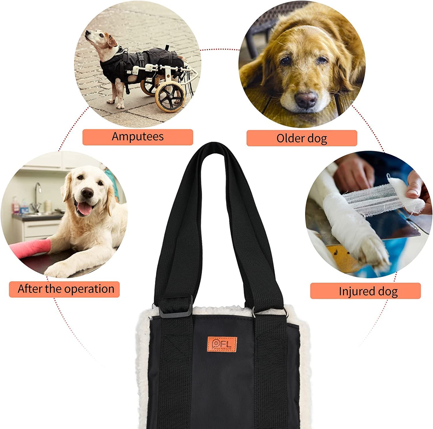 PICK FOR LIFE Large Black Dog Lift Harness - Adjustable Sling for Senior, Injured Dogs, Rehab Support After ACL Surgery