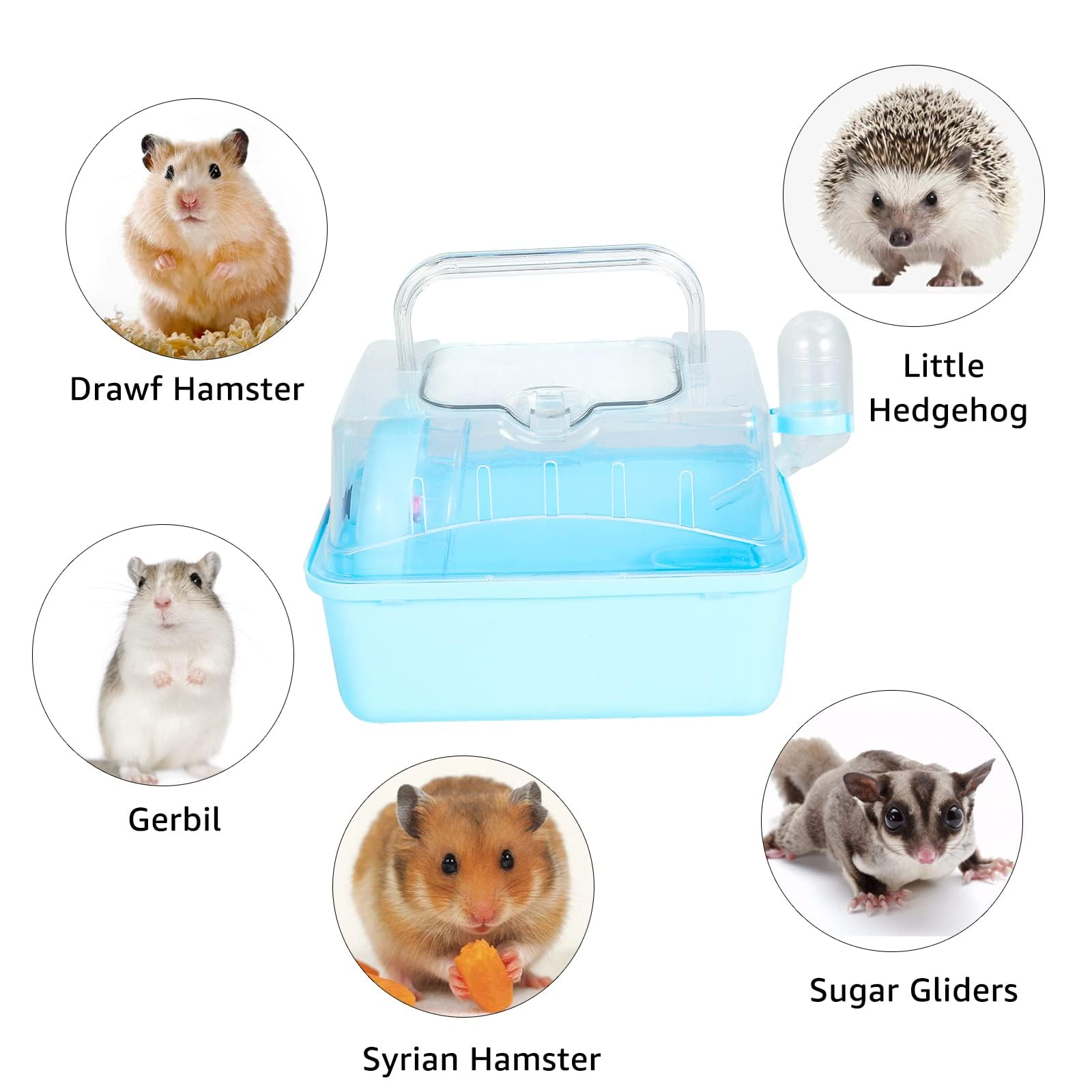 Misyue Portable Carrier Hamster Carry Case Cage With Water Bottle Travel&Outdoor For Hamster Small Animals (Blue)