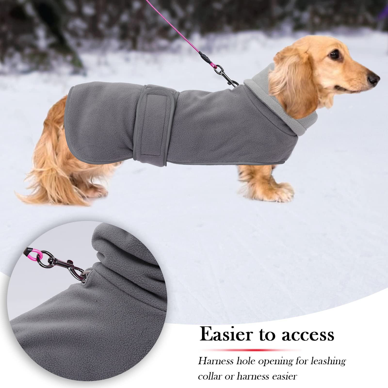 Dog Jacket, Dog Coat Perfect For Dachshunds, Dog Winter Coat With Padded Fleece Lining And High Collar, Dog Snowsuit With Adjustable Bands-Gray-L