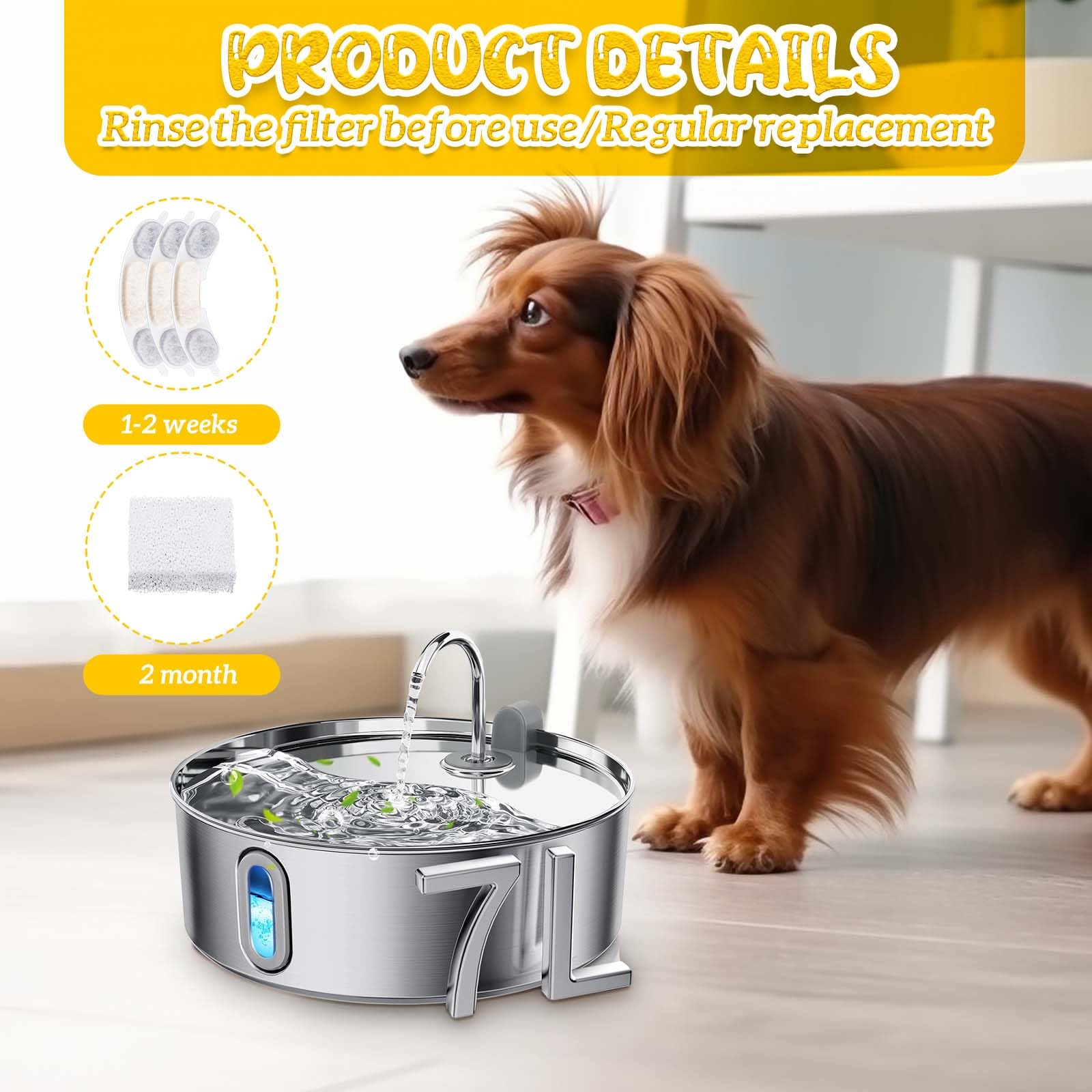 12+12 Packs Dog Water Bowl Filter Replacement Including 12 Filters And 12 Sponges, Filter Replacement Compatible With Smartoo 23