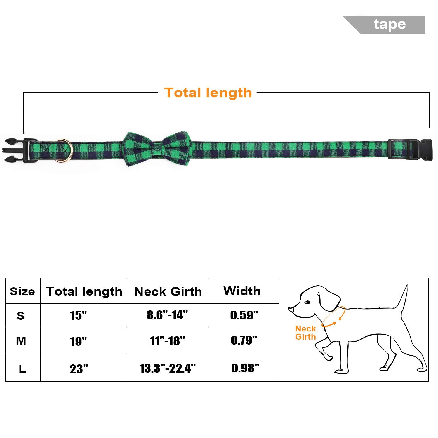 Dog Bow Tie, Vaburs Dog Cat Collar With Bow Tie Buckle Light Plaid Dog Collar For Dogs Cats Pets Soft Comfortable,Adjustable (S, Green)