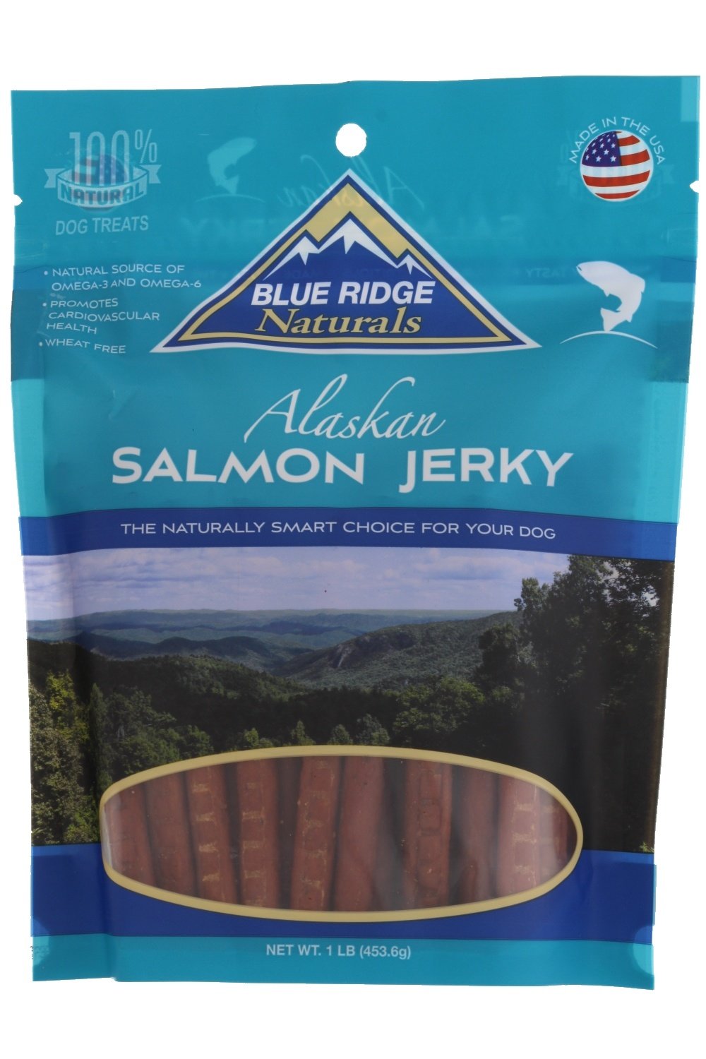 Blue Ridge Naturals Oven Baked Salmon Jerky Dog Treats, 1Lb Bag