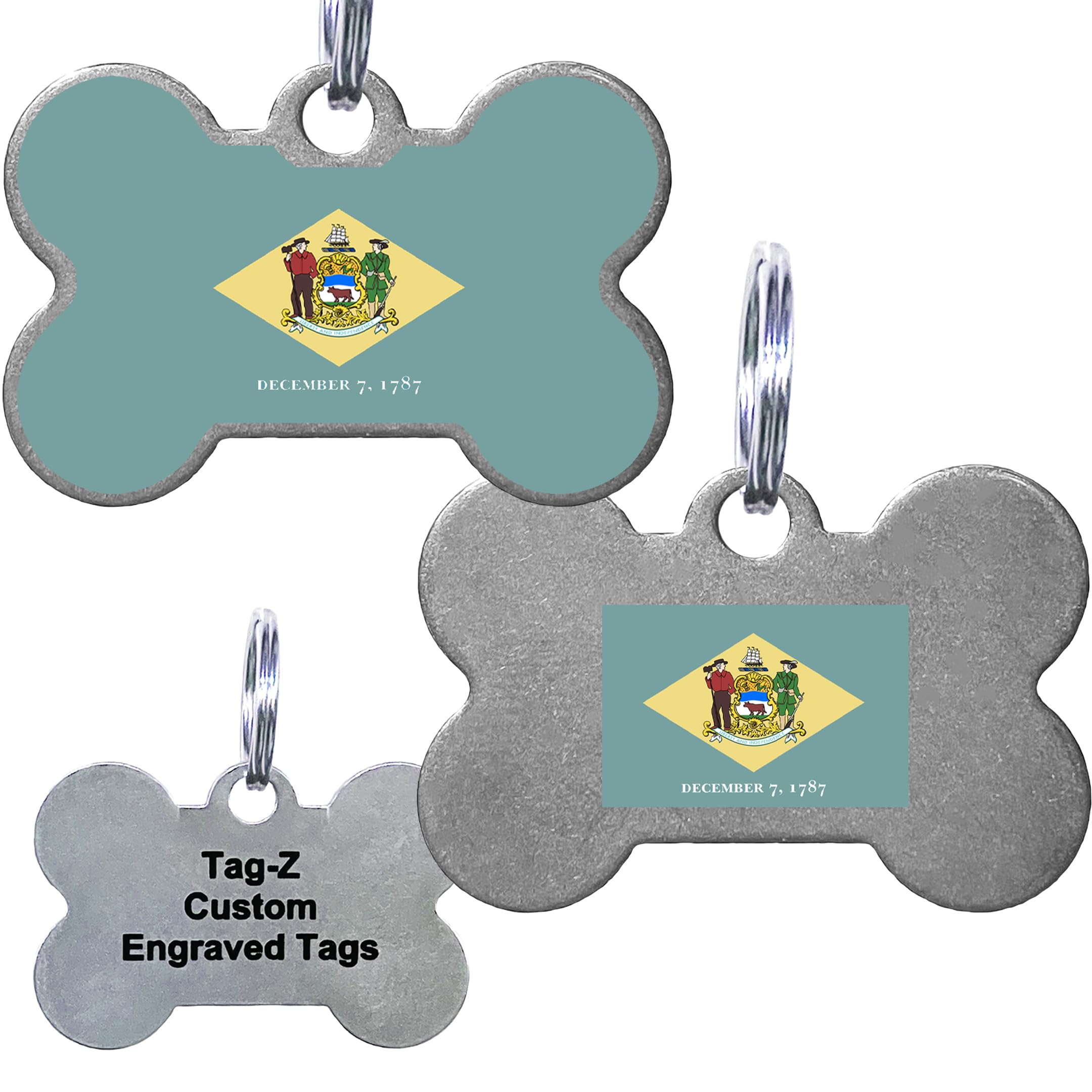 Delaware Flag Pet Id Tags, Custom Printed And Laser Engraved Bone