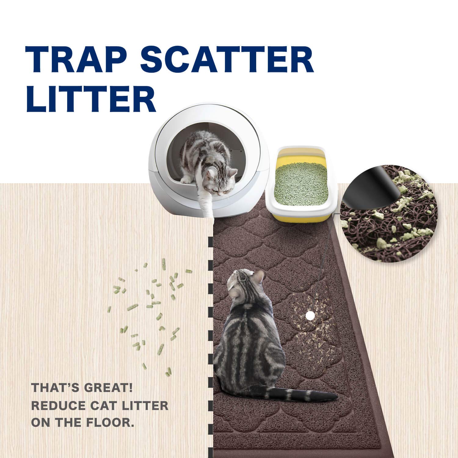 WePet Cat Litter Box Mat - XXL 47" x 36" Durable PVC Pad, Brown, Phthalate Free, Urine-Resistant, Scatter Control