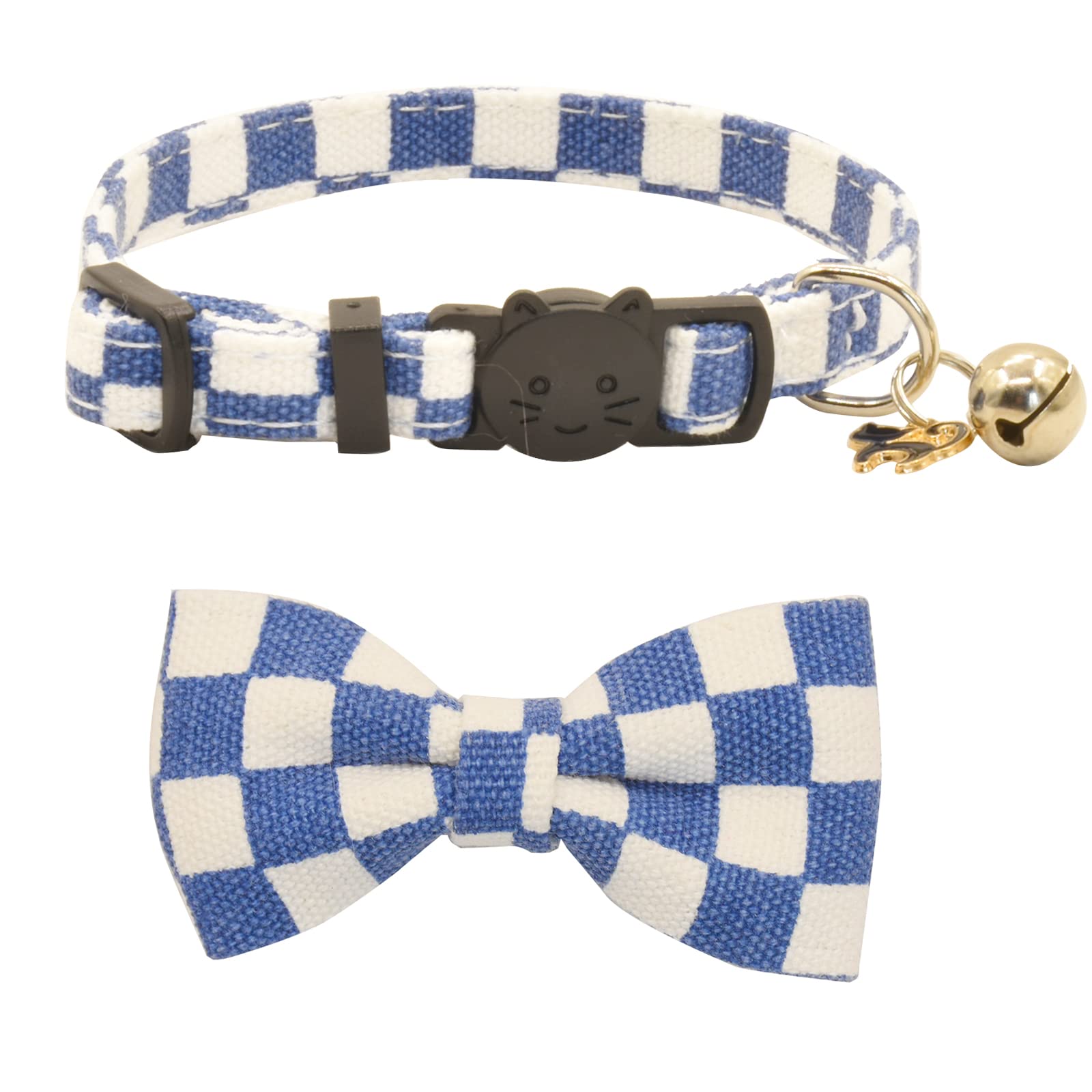 Bowtie Cat Collars Breakaway With Bell, Adjustable Cute Kitty Collars Safety Buckle Kitten Collar For Cat Puppy 7.5-11In (Blue P