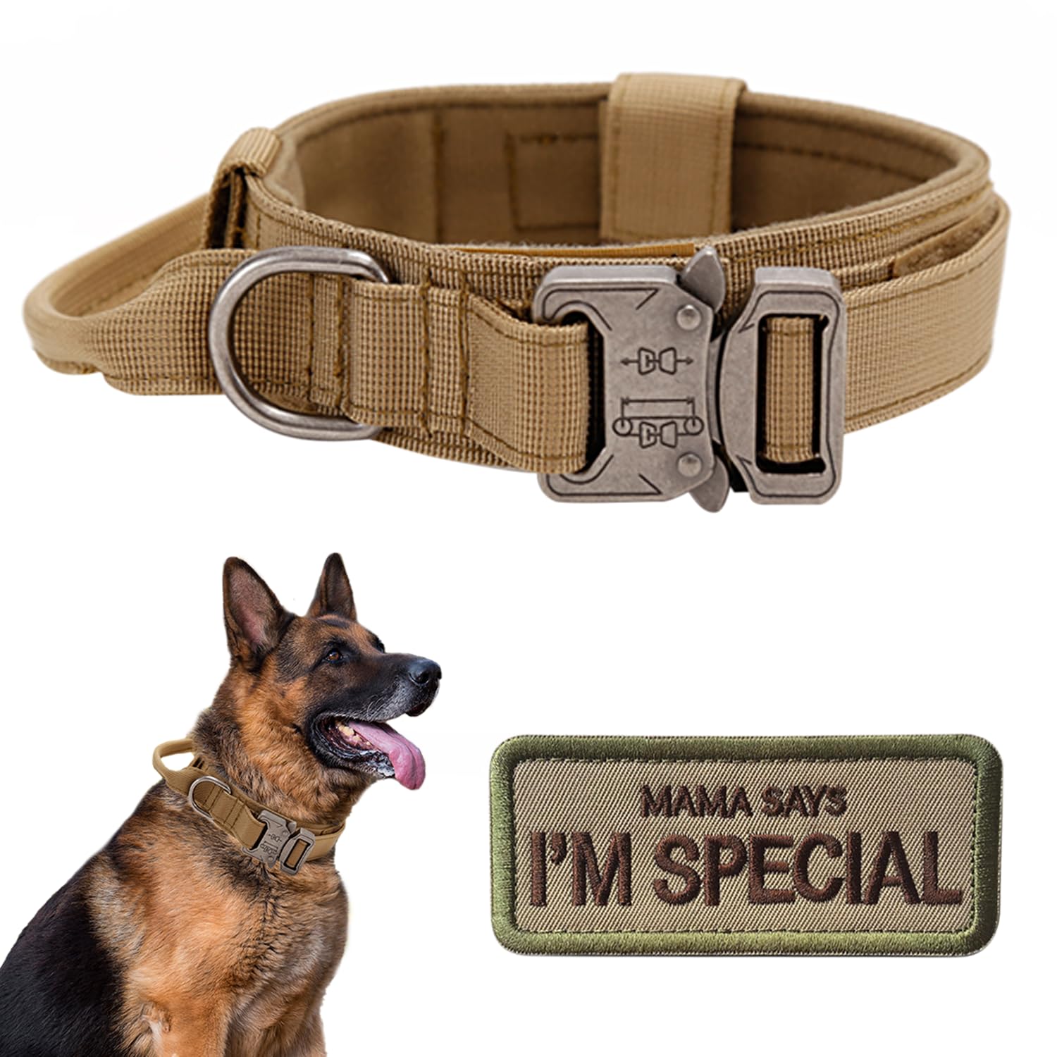 Tactical Dog Collar with Handle - Military Adjustable Dog Training Collar Soft Nylon and Heavy Duty Metal Buckle for Medium Larg