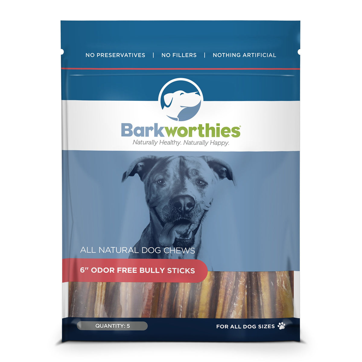 Barkworthies Odor-Free Bully Stick Treat, 6'', (Pack Of 5)