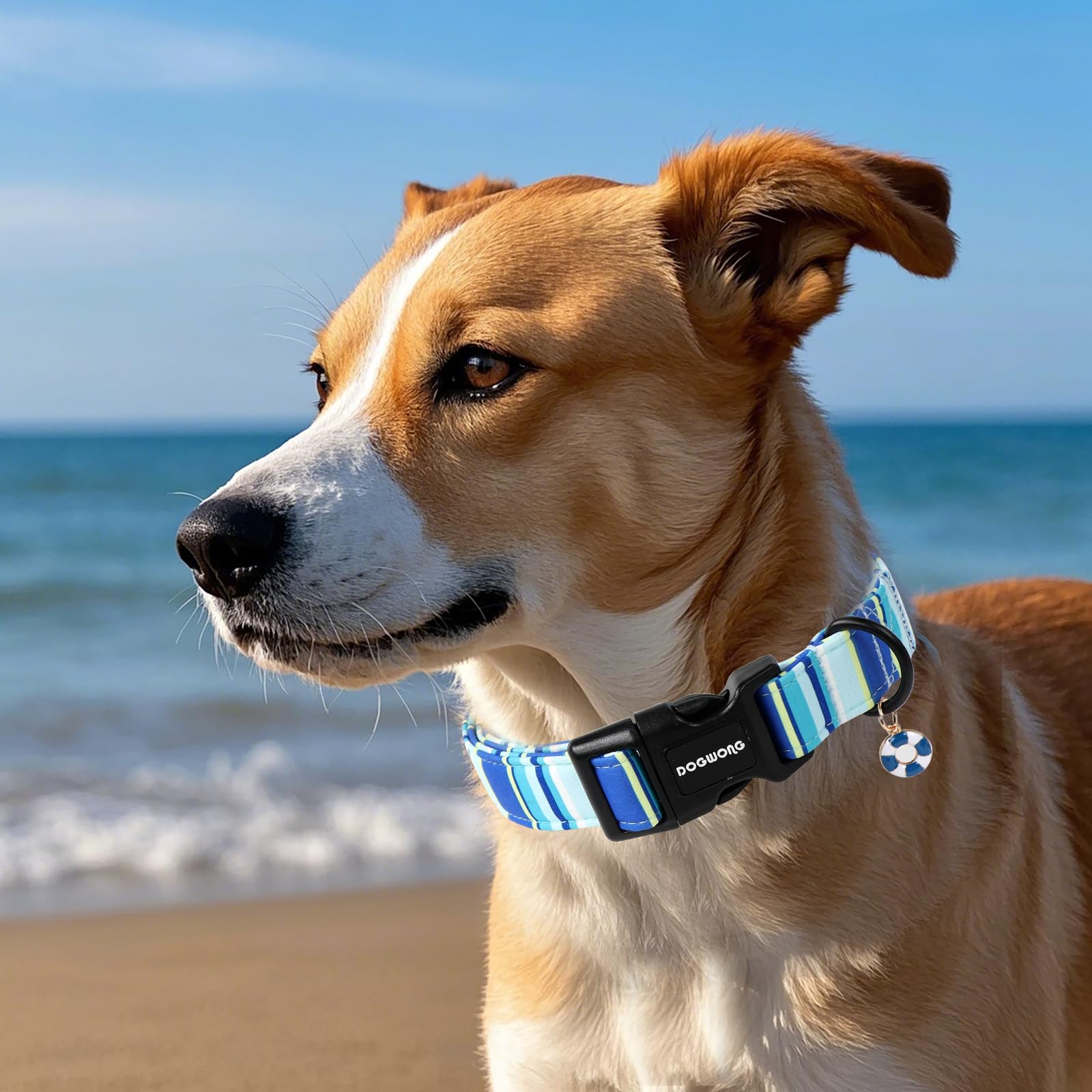 Dogwong Blue Boy Dog Collar, Blue Stripe Dog Collar Adjustable Soft Natural Fabric Girl Pet Dog Collars Cute Boy Necklace For Sm