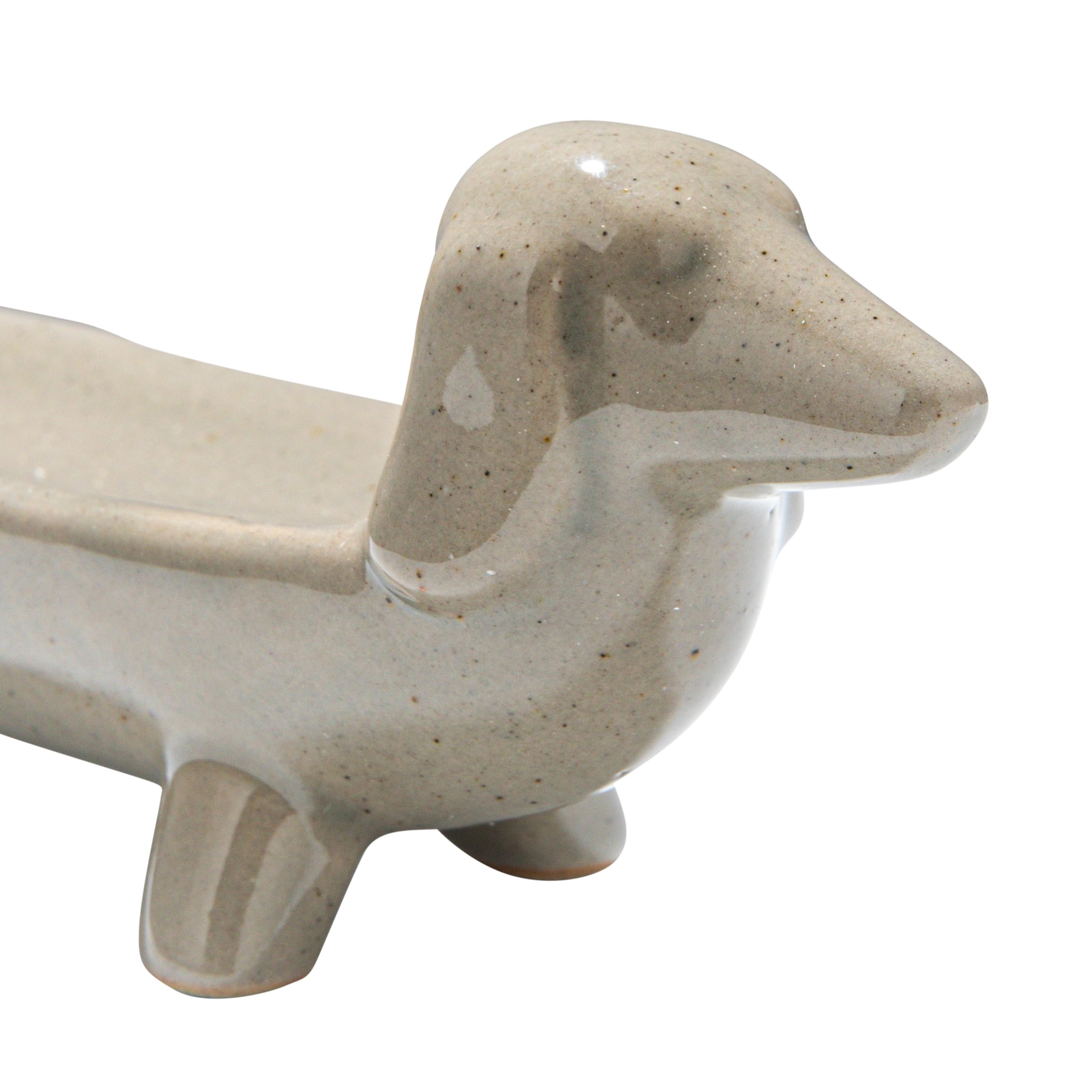 Creative Co-Op Elongated Ceramic Dachshund Dog Dish, Grey