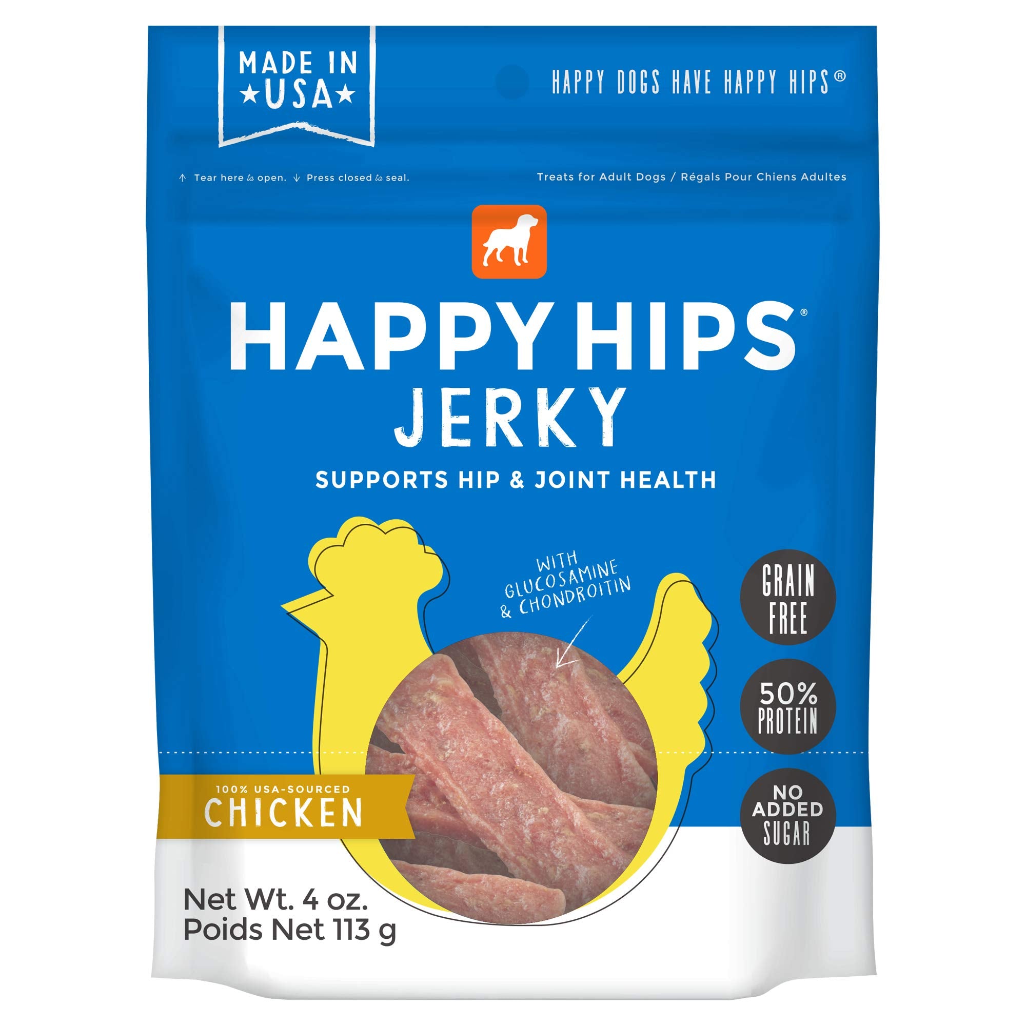 Happy Hips Jerky Dog Treats, Chicken, 4 oz. Pouch