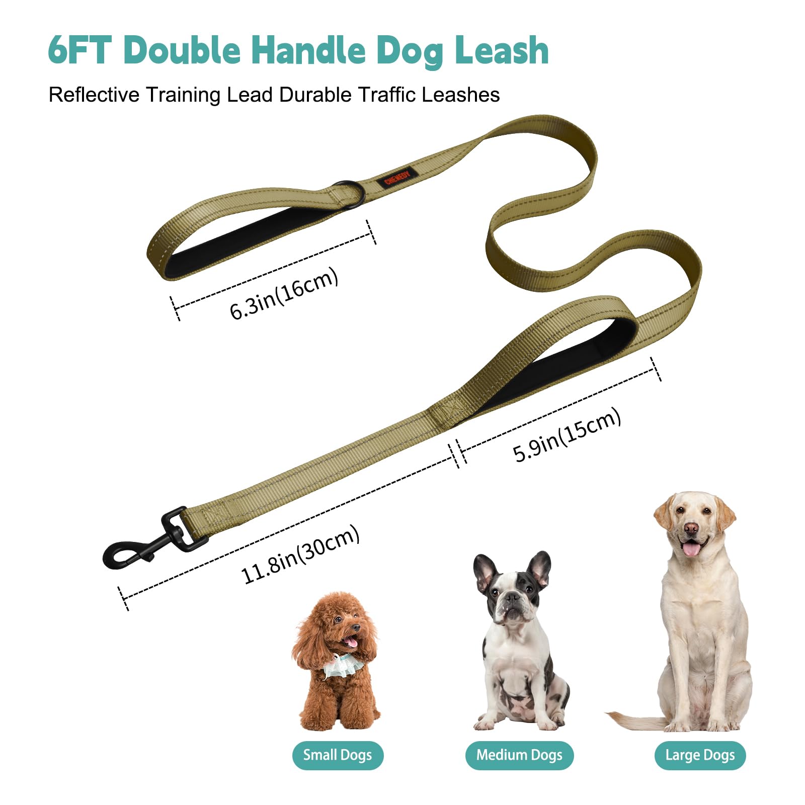 Heavy Duty Double Handle Leash - Reflective Training Lead For Large Breed Dogs (6Ft Deep Green)