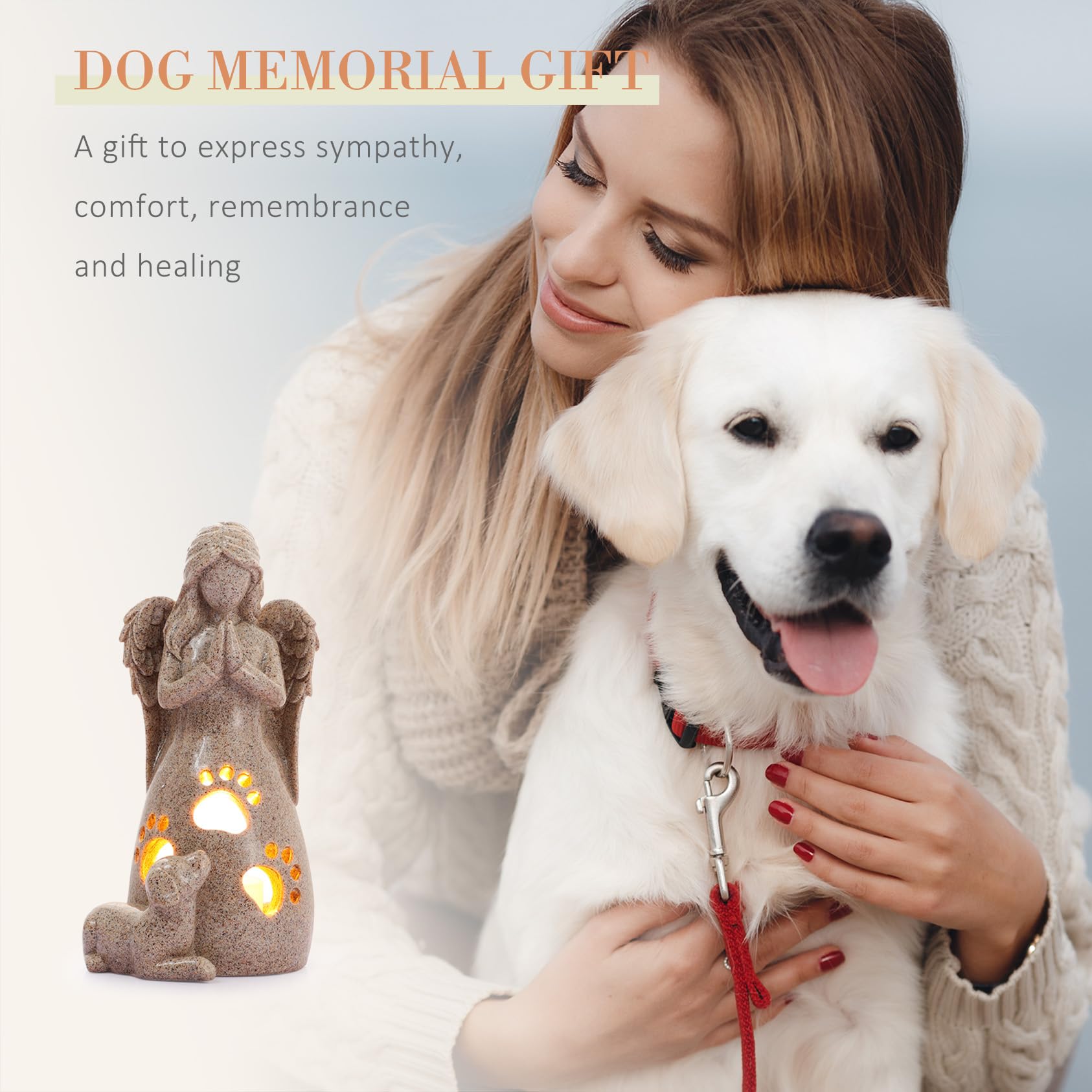 Bearae Dog Sympathy Gift - Candle Holder & Angel Statue For Pet Memorial