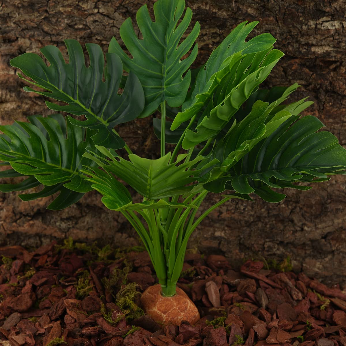 WOLEDOE Fake Monstera Plants, Reptile Terrarium Decor, Bearded Dragon Tank Accessories fit Crested Gecko Leopard Lizard Chameleo