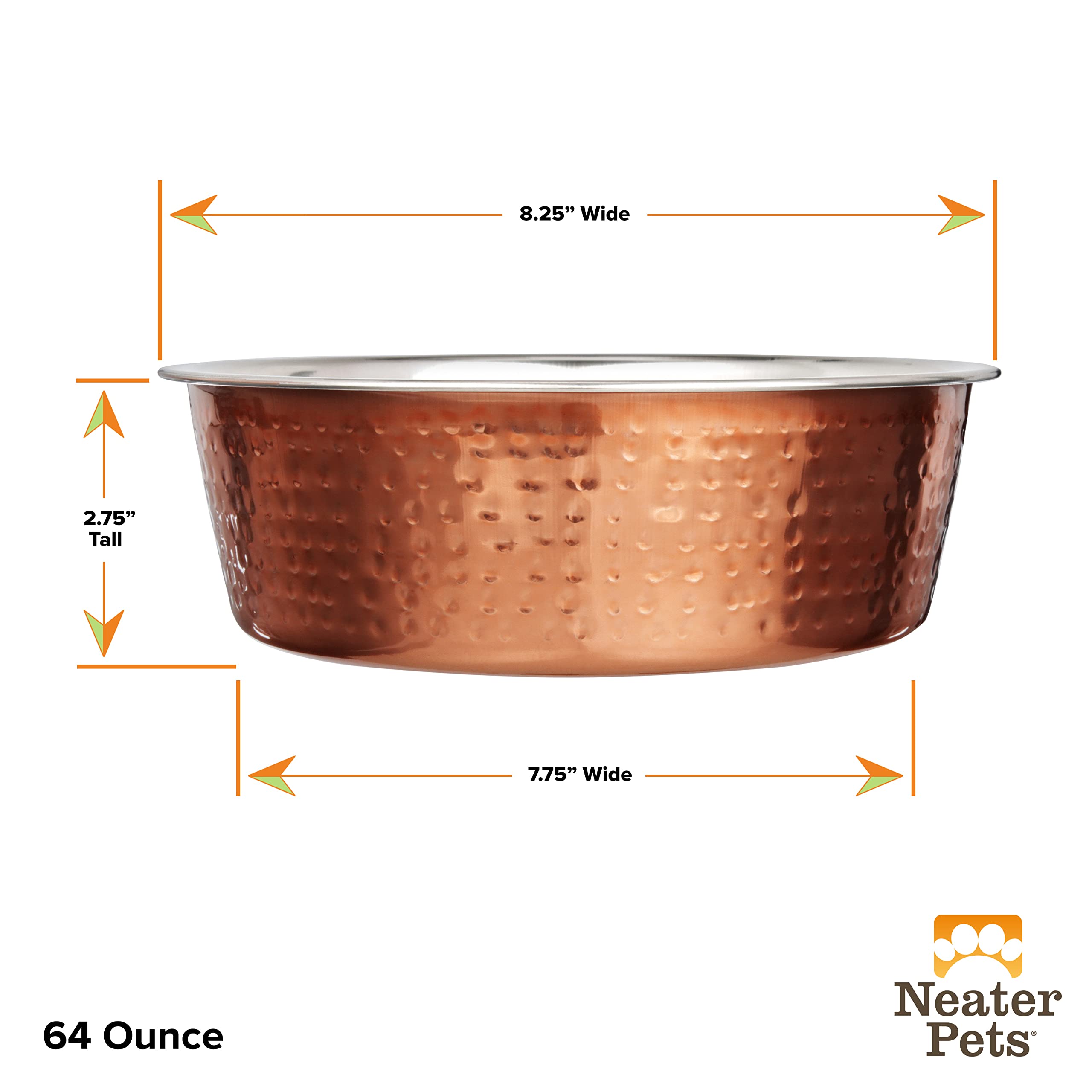 Neater Pet Brands Hammered Decorative Designer Bowls - Luxury Style Premium Dog and Cat Dishes (Large, Copper)