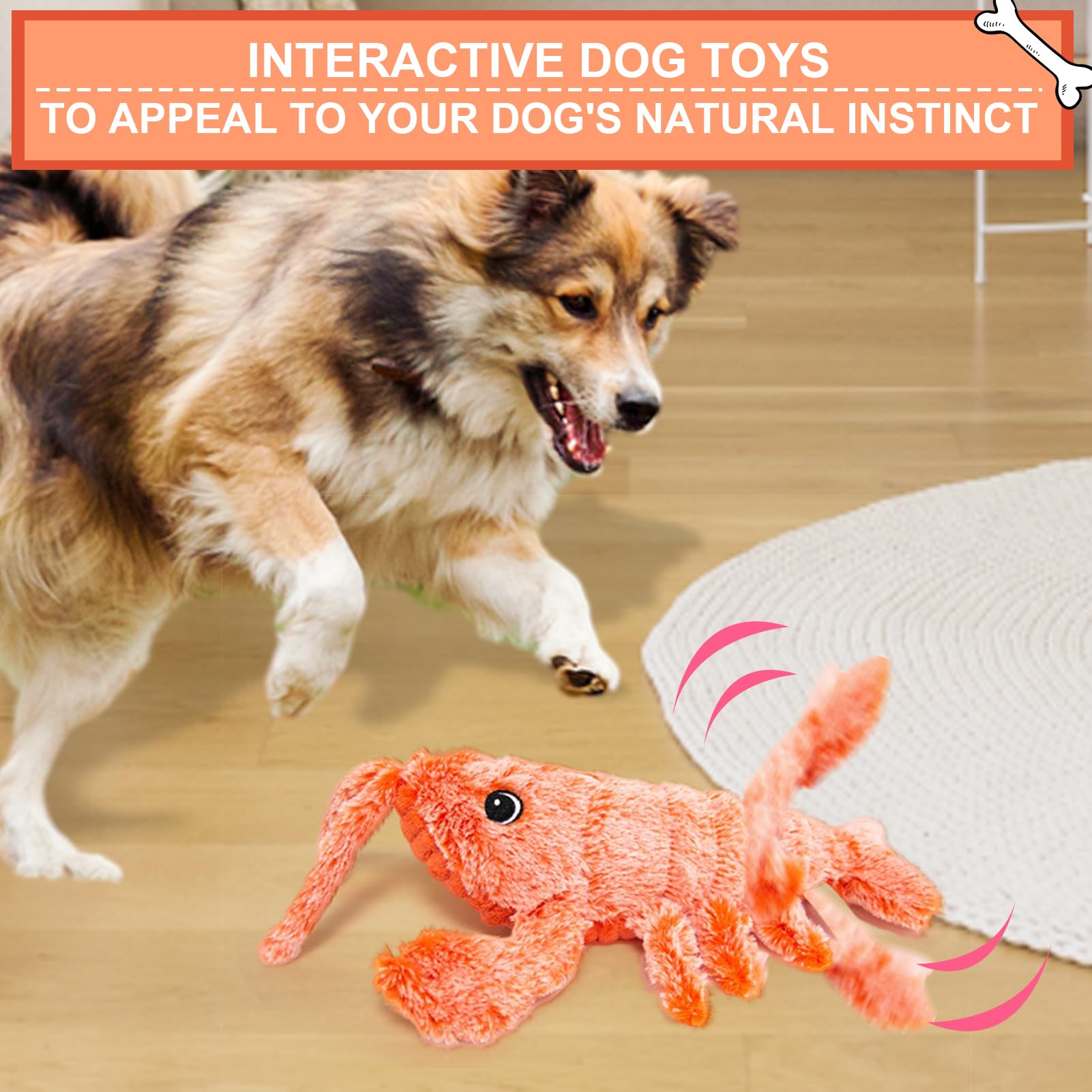Baborui Dog Toys, Interactive Dog Toys To Keep Them Busy, Wiggly Lobster Dog Toy For Boredom, Rechargeable Moving Dog Chew Toys