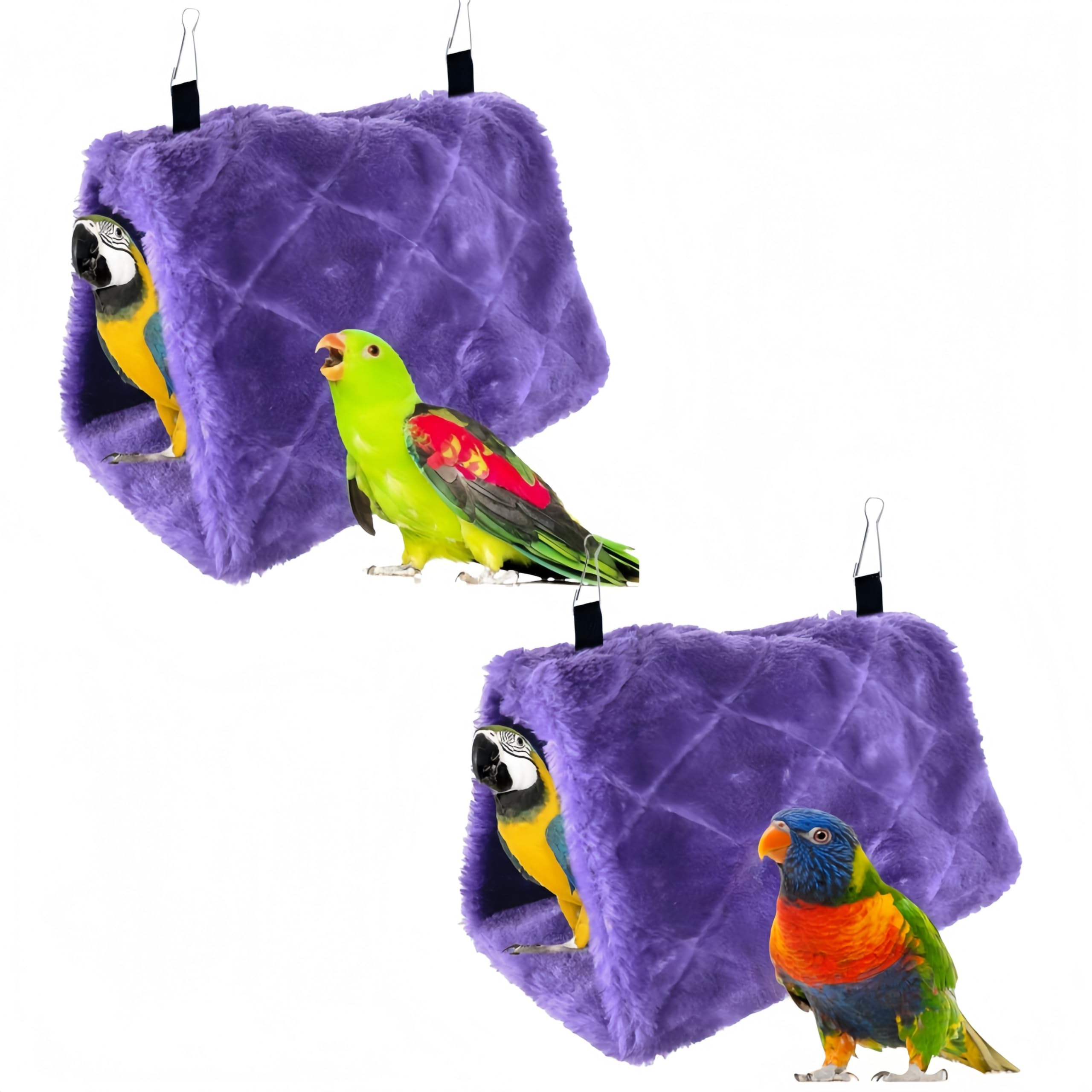 Magnoloran 2 Pack Warm Bird Nest House Bed Hanging Hammock Toy Sleeping Bed Plush Hanging Snuggle Cave Happy Hut For Pet Parrot Parakeet Cockatiel Conure Cockatoo African Grey Macaw(Purple)