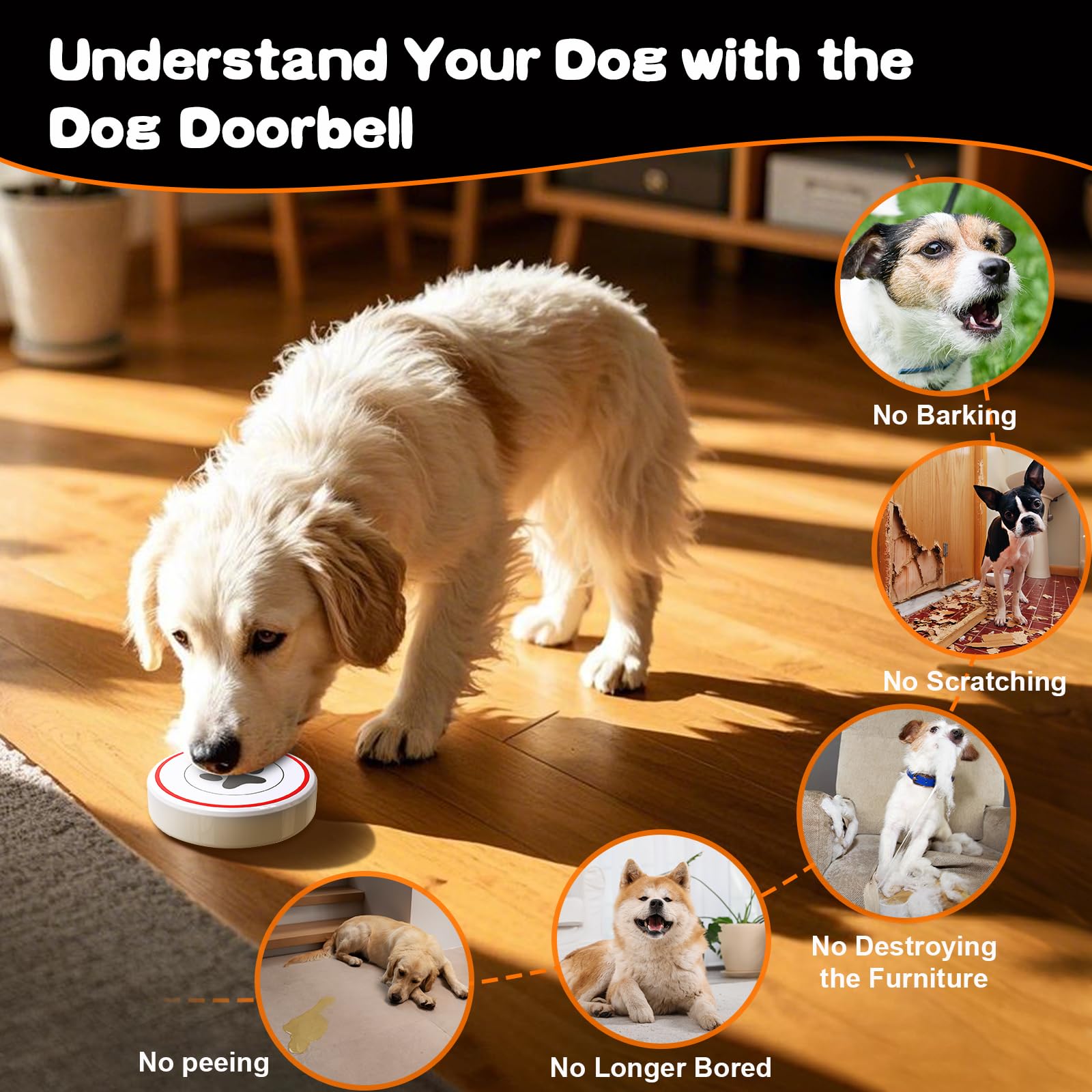 Chunhee Dog Doorbells For Communication-Dog Door Bell Potty Training Wireless Dog Door Bell-Ip55 Waterproof Dog Potty Button