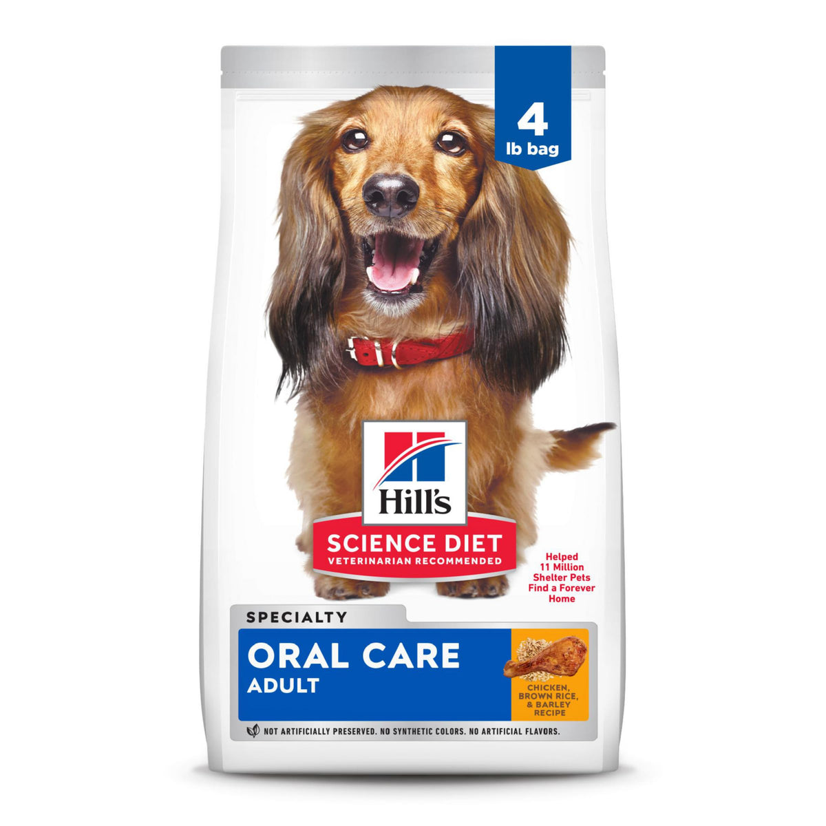 Hill'S Science Diet Oral Care, Adult 1-6, Plaque & Tartar Buildup Support, Dry Dog Food, Chicken, Rice, & Barley, 4 Lb Bag