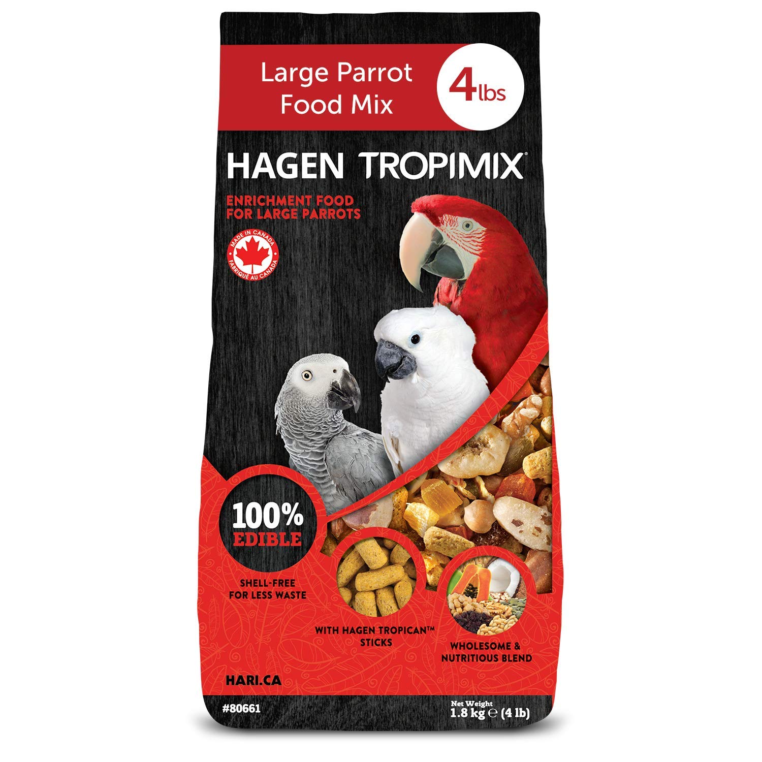 Hari Tropimix Bird Food, Hagen Large Parrot Food with Seeds, Fruit, Nuts, Vegetables, Grains, and Legumes, Enrichment Food, 4 lb