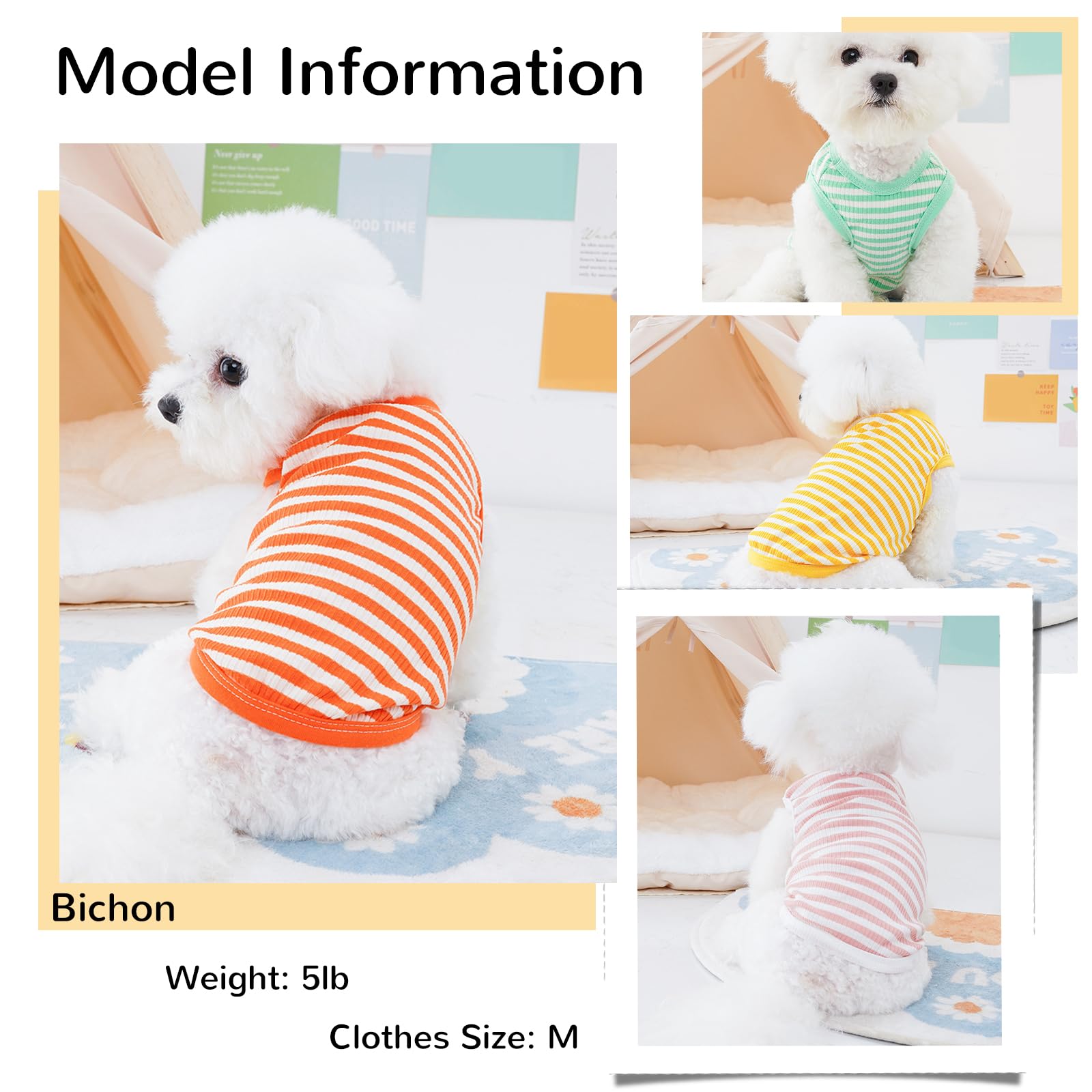 Vehomy 4Pcs Dog Stripe Shirts Dog Stretchy Vest Shirt Puppy Kitten Soft Cotton Tank Top Dog Cat Shirt Sleeveless Clothes For Sma