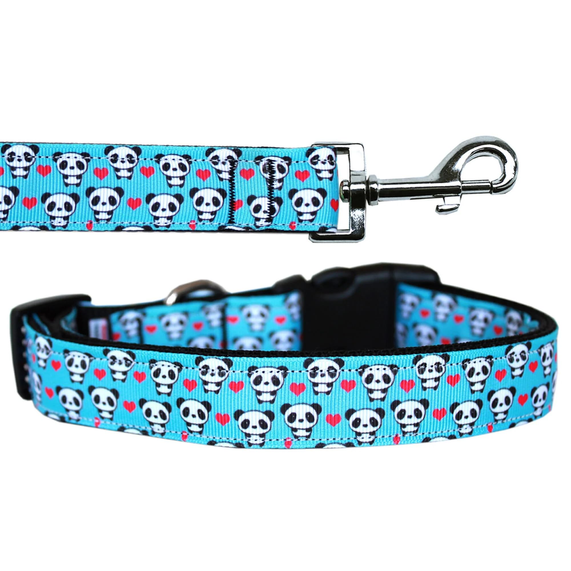 Pet Dog & Cat Nylon Collar or Leash, &quot;Panda Love&quot; XL Collar